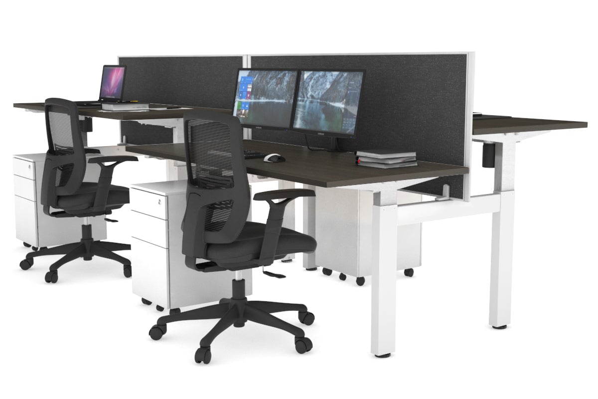 Adjustable 4-Person H Bench Workstation - White Frame [1600L x 700W] - Ergonomic Office Desk for Collaborative Workspaces & Coworking Environments