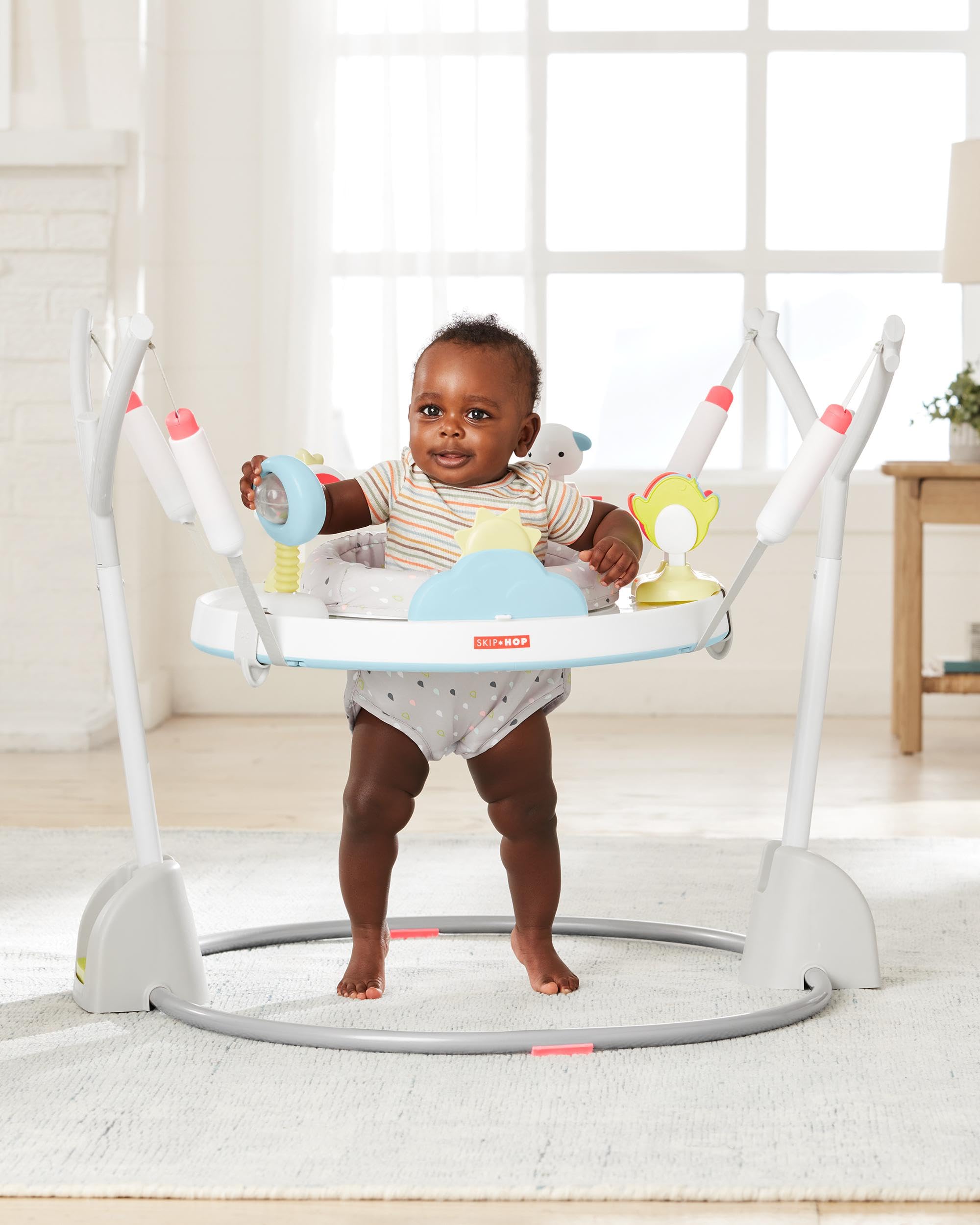 Skip Hop Baby Activity Play Bouncer for Infants 4-24 Months - Foldable, Interactive Toys with Lights & Sounds, Silver Lining Cloud Design - Perfect for Playtime, Tummy Time & Learning Development