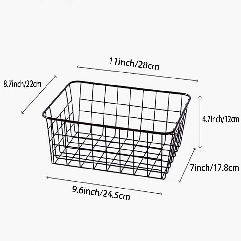 2-Pack Black Metal Wire Storage Baskets with Handles - Versatile Organizer for Kitchen Pantry, Home Office, Bathroom, Laundry Room & Bedroom Storage | Perfect for Organizing Food, Papers, Towels & Household Items
