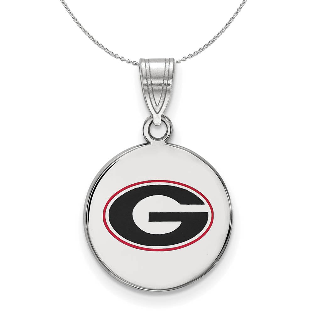 Georgia Bulldogs Enamel Pendant Necklace - Sterling Silver Black Bow & Medium Disc Charm - Perfect for Game Days, Graduation Gifts & UGA Alumni Pride