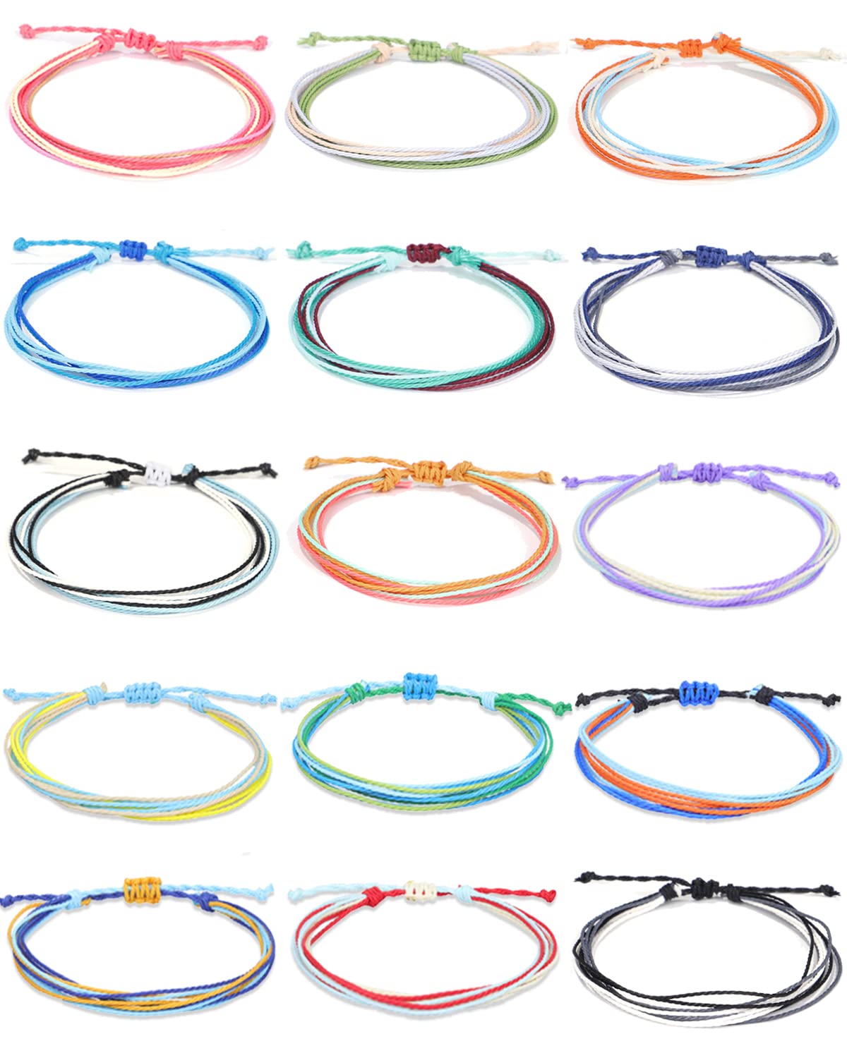 6/15PCS Summer Surfer String Woven Anklet Bracelets - Adjustable Handmade Waterproof Braided Bracelet for Women & Girls - Boho Beach Friendship Jewelry, Colorful Woven Rope for Surfing, Vacation & Festival Accessories