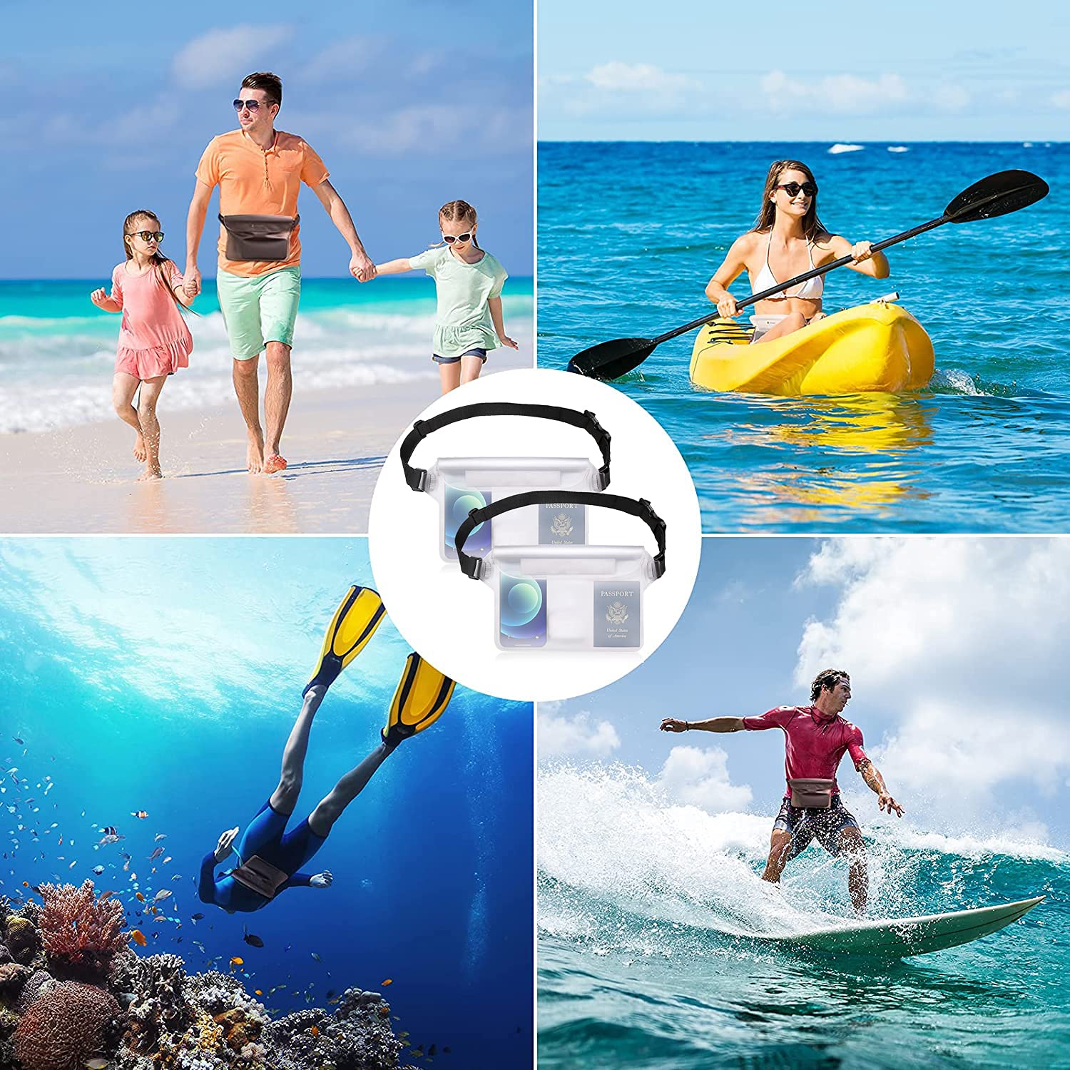 Waterproof Phone Pouch with Waist Strap (2 Pack) - IPX8 Certified Dry Bag for Swimming, Beach, Kayaking - Keep Phone & Valuables Safe & Dry - Perfect for Boating, Snorkeling, Water Park, Pool Parties & Outdoor Adventures