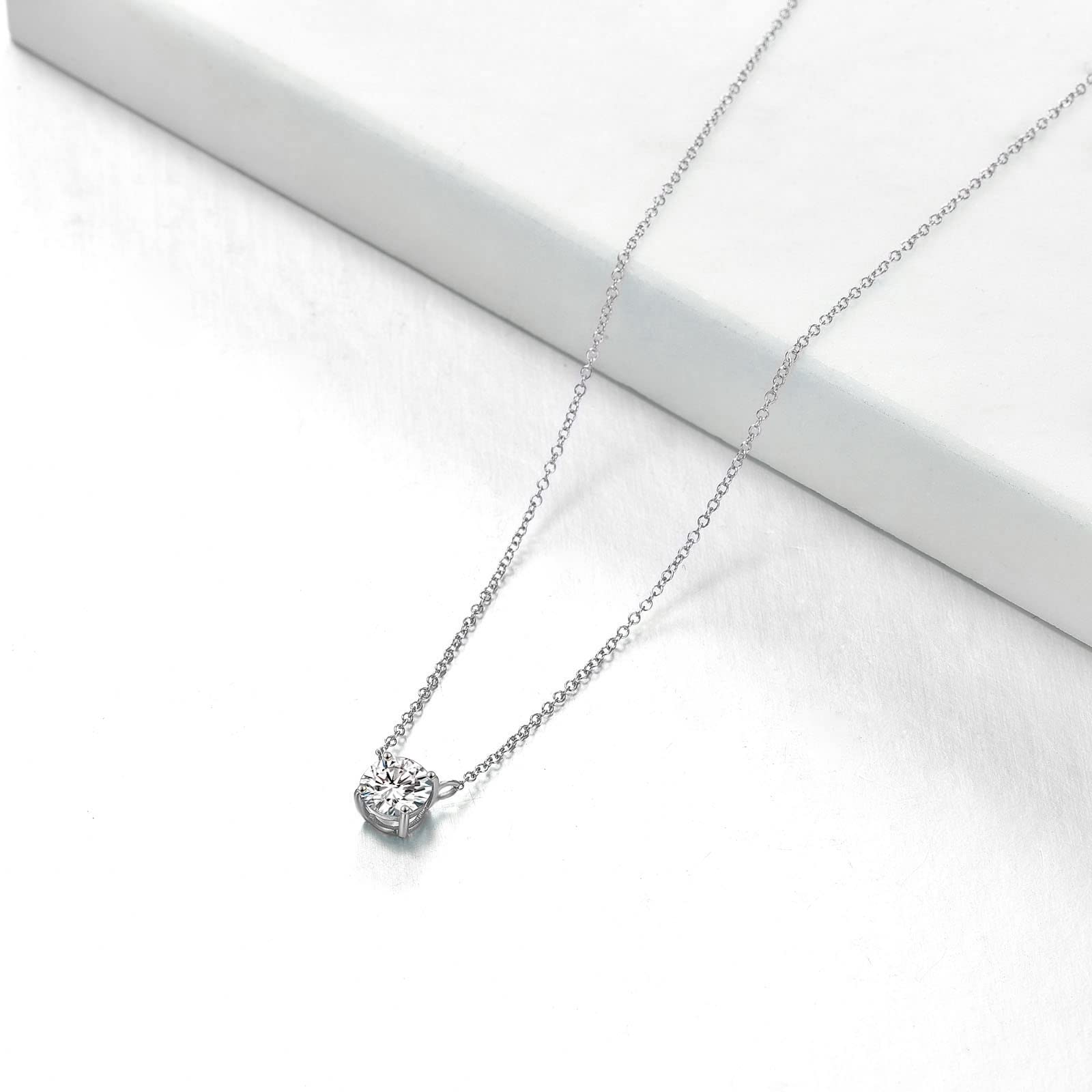14K Real Gold Moissanite Necklace - Classic 4-Prong Round Cut Solitaire Simulated Diamond Choker for Women & Girls | Mothers Day Gift Jewelry (0.5ct-2ct, 16+2 Inch) | Perfect for Weddings, Anniversaries & Special Occasions