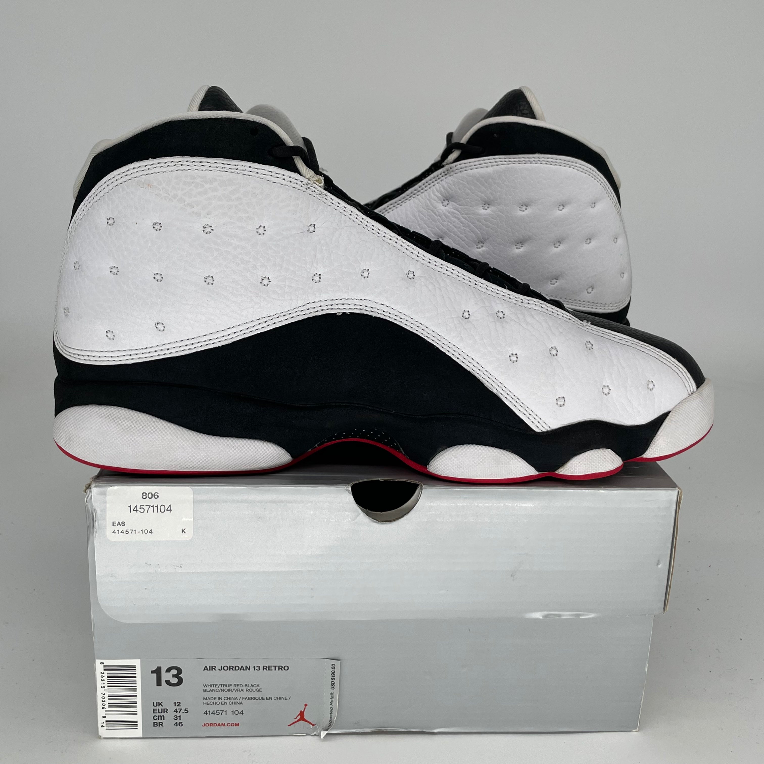 Original Air Jordan 13 Retro 'He Got Game' Men's Basketball Shoes Size 13 - White/Black-Varsity Red 414571-104 - Perfect for Streetwear & Basketball Games