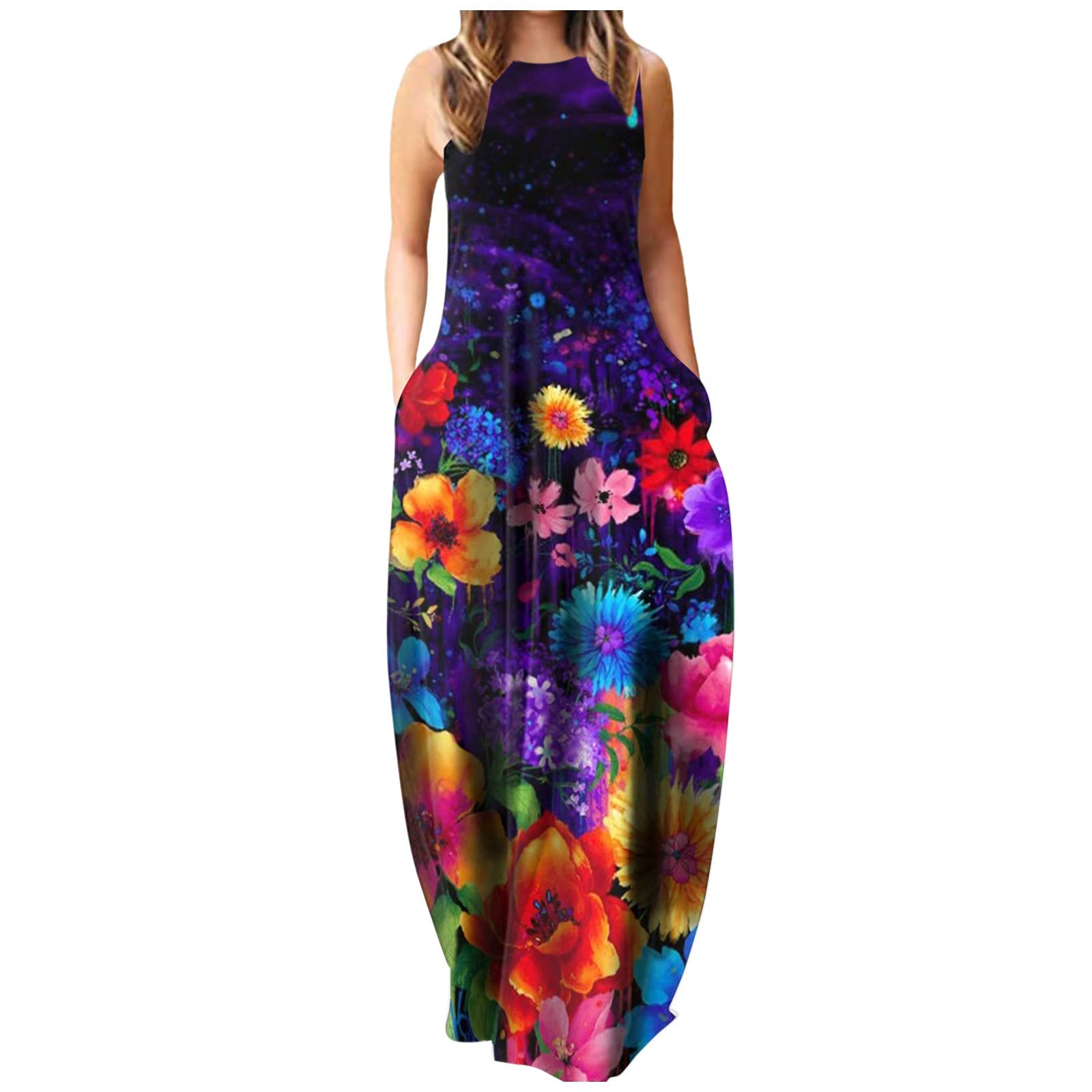 INNOVIERA Women's Summer Maxi Dresses - Sleeveless Boho Beach Dress with Adjustable Straps, Plus Size Flowy Long Dress for Vacation, Party & Casual Wear | Perfect for Beach Outings, Date Nights & Summer Festivals