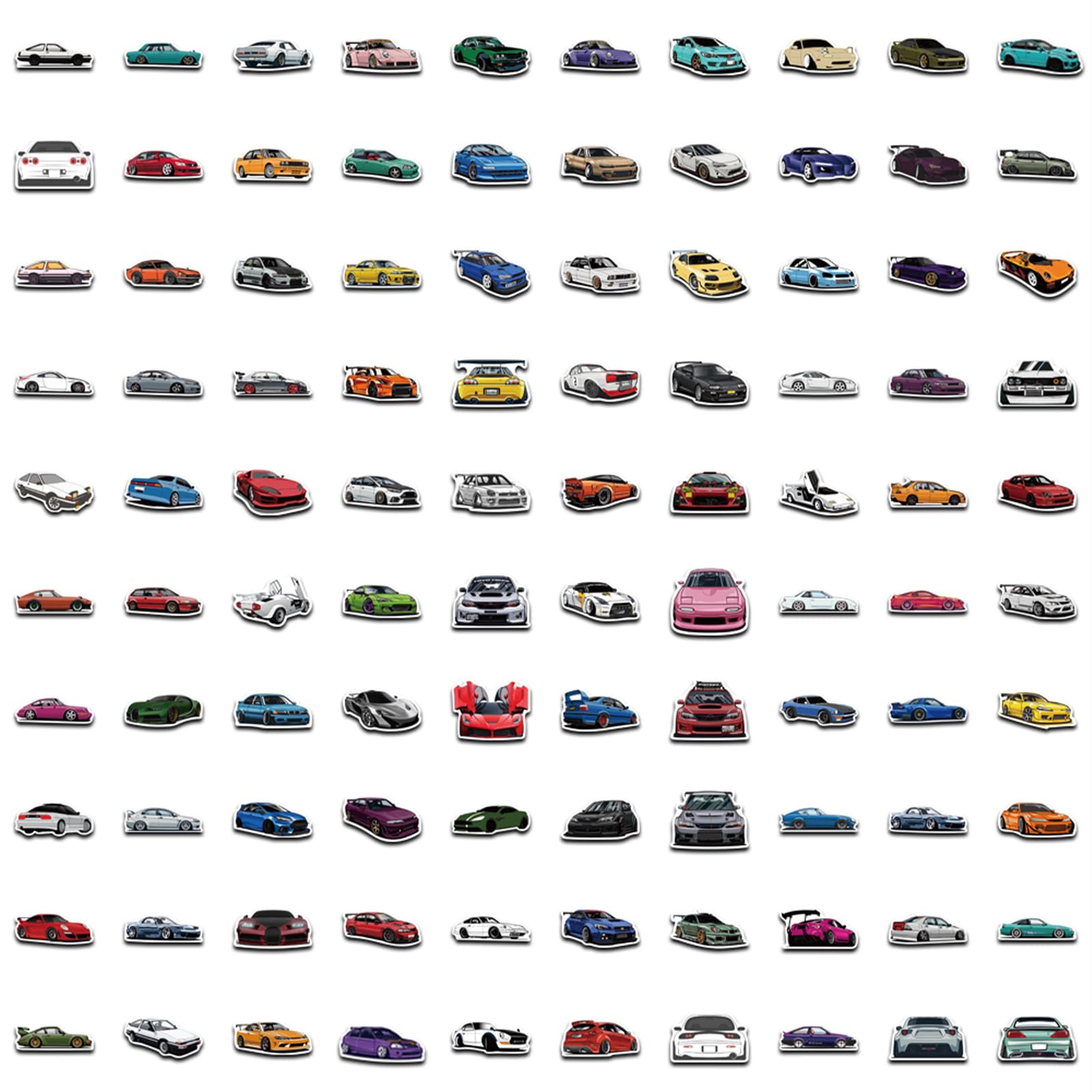 JDM Car Stickers - 100 Pcs Waterproof Vinyl Decals for Racing Enthusiasts - Durable Auto Stickers for Water Bottles, Laptops, Helmets & Skateboards - Perfect for Kids, Teens & Adults - Great for Car Meets, Racing Events & Personalizing Gear