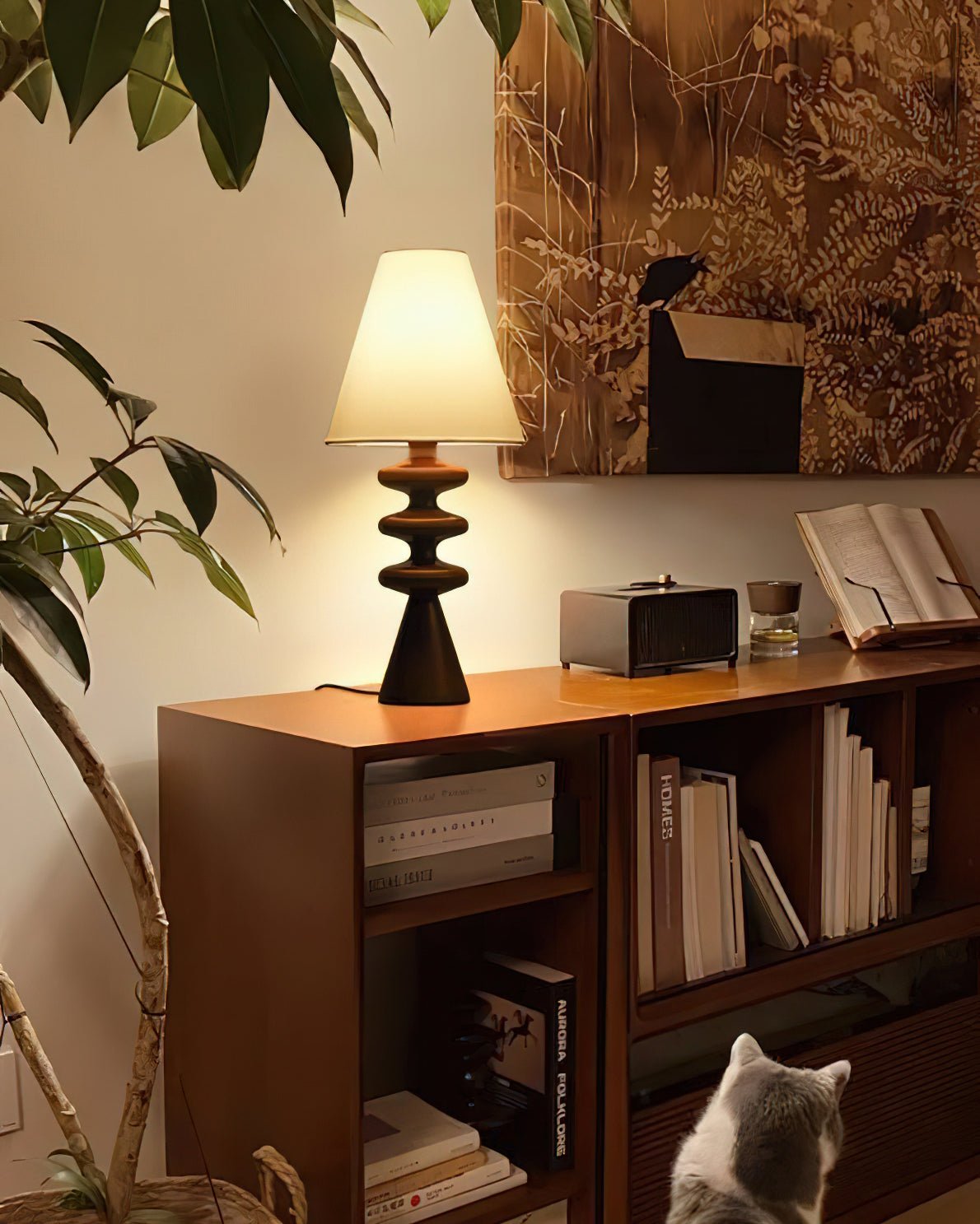 Modern Ripple Wood Table Lamp - Handcrafted Natural Wood Nightstand Light for Bedroom, Living Room & Office - Warm Ambient Lighting for Home Decor