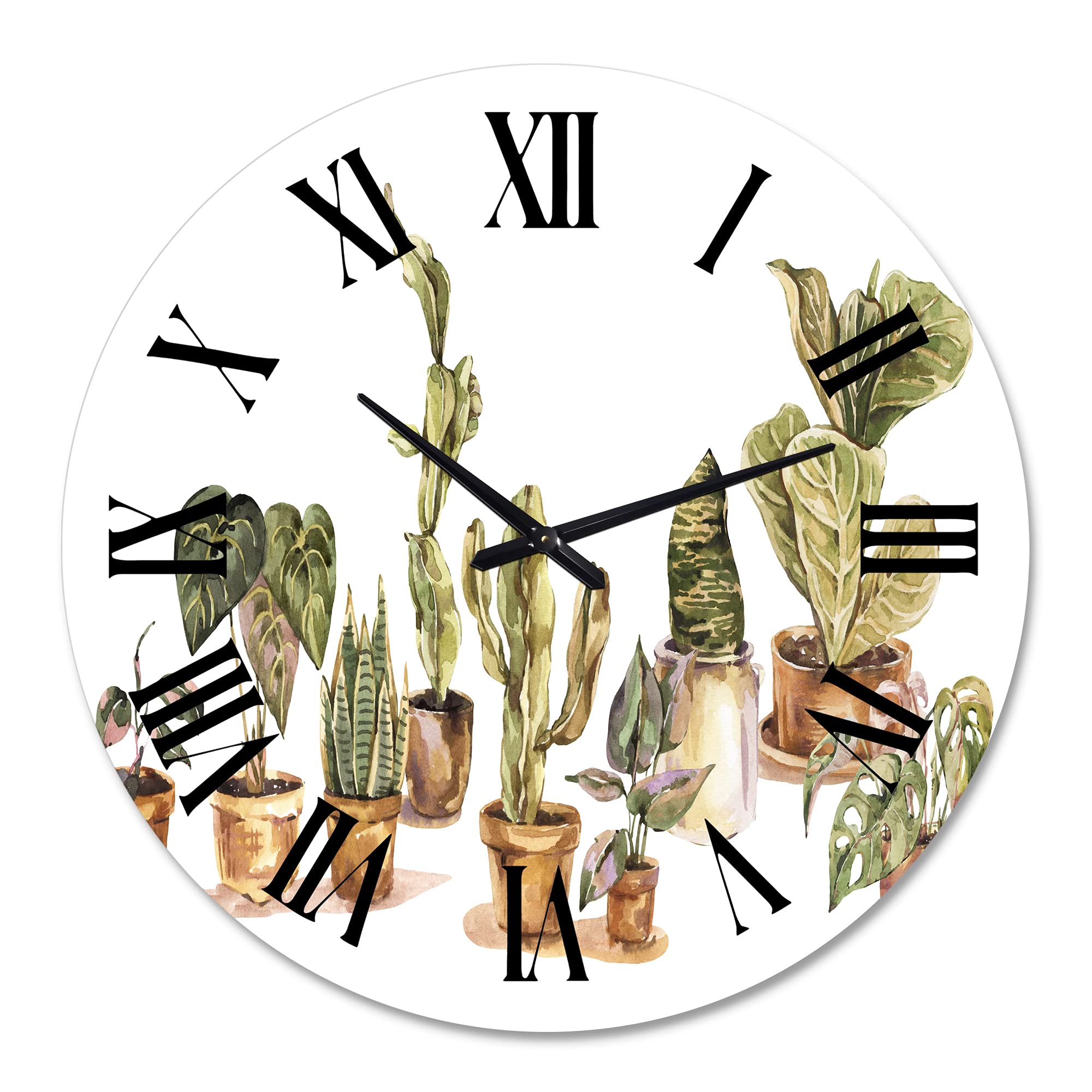 Large Floral & Botanical Wall Clock - Traditional Indoor House Plants Urban Jungle Design for Living Room, Bedroom, Office Decor | Perfect for Home, Office & Gift Giving
