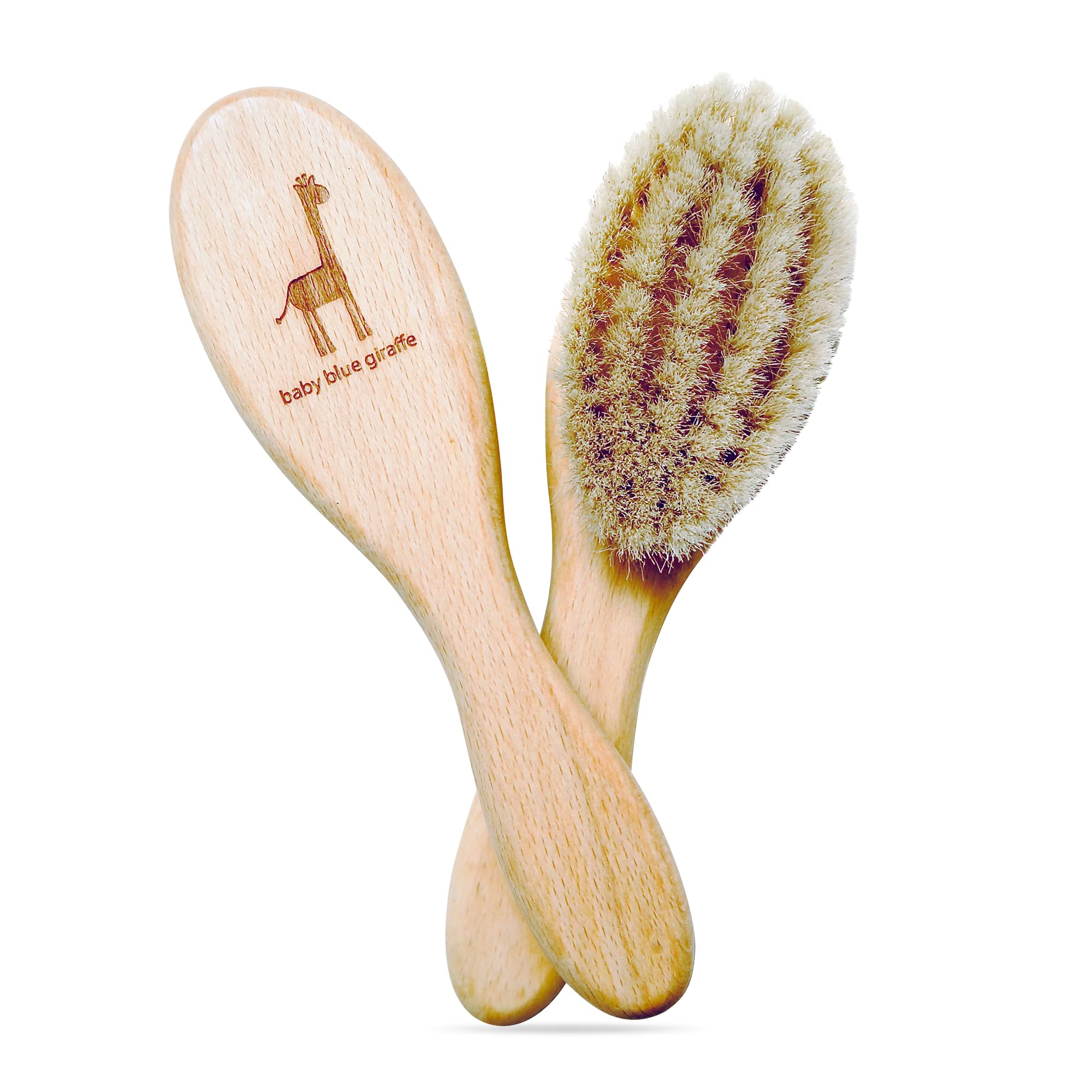 Super Soft Baby Hair Brush with Natural Goat Hair & Beech Wood - Gentle Newborn Grooming Kit, Essential Baby Shower Gift (Baby Blue Giraffe) - Perfect for Daily Hair Care & Sensitive Scalps