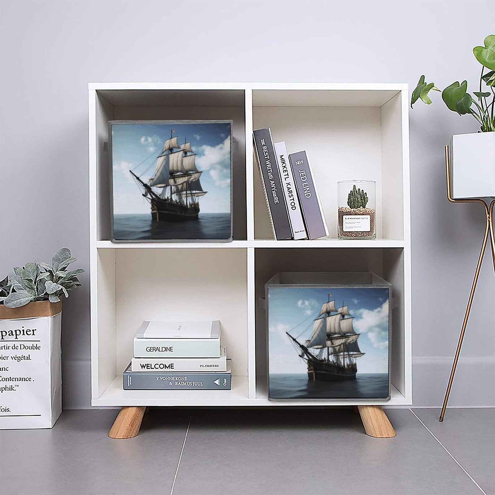 Large Collapsible Storage Bins with Handles - 2-Pack Old Sailing Ship Design Fabric Storage Cubes for Closet, Home & Office Organization | Perfect for Bedroom, Kids' Room & Dorm Storage Solutions