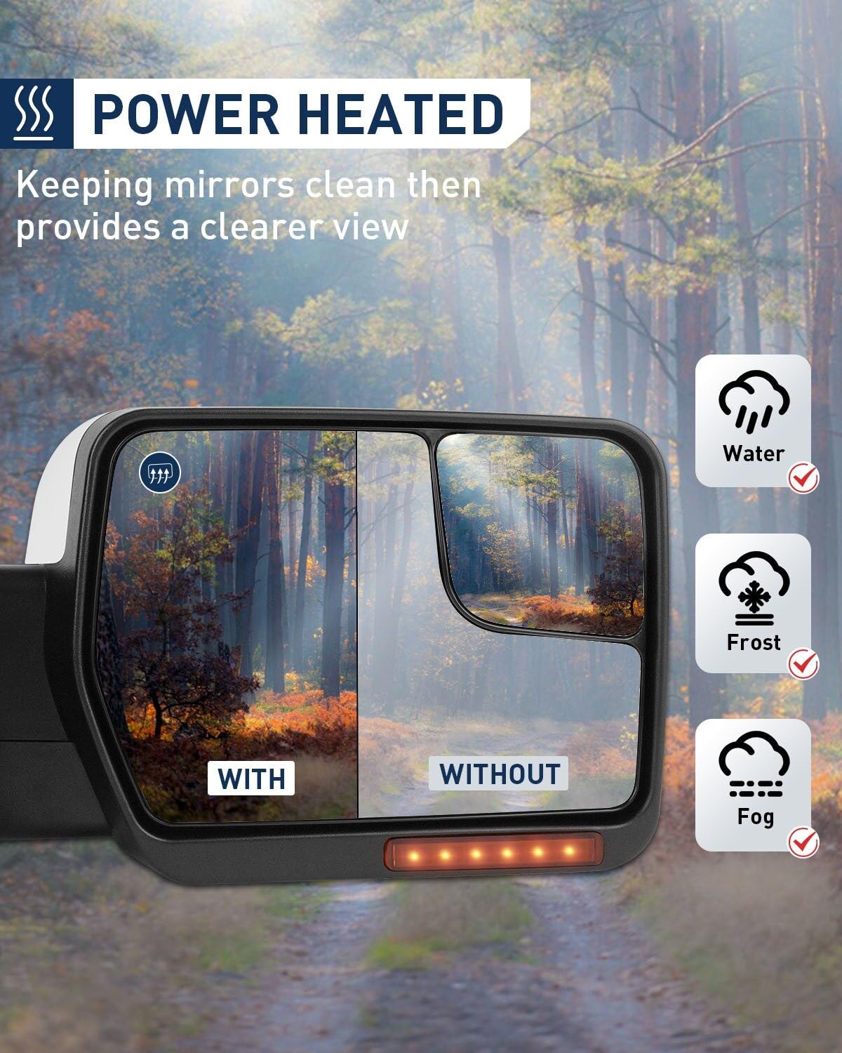 ECCPP Power Heated Towing Mirrors for 2004-2014 Ford F-150 - Left & Right Side with Turn Signal, Puddle Light, Chrome Cap & Manual Folding - Perfect for Towing, Off-Roading & Night Driving