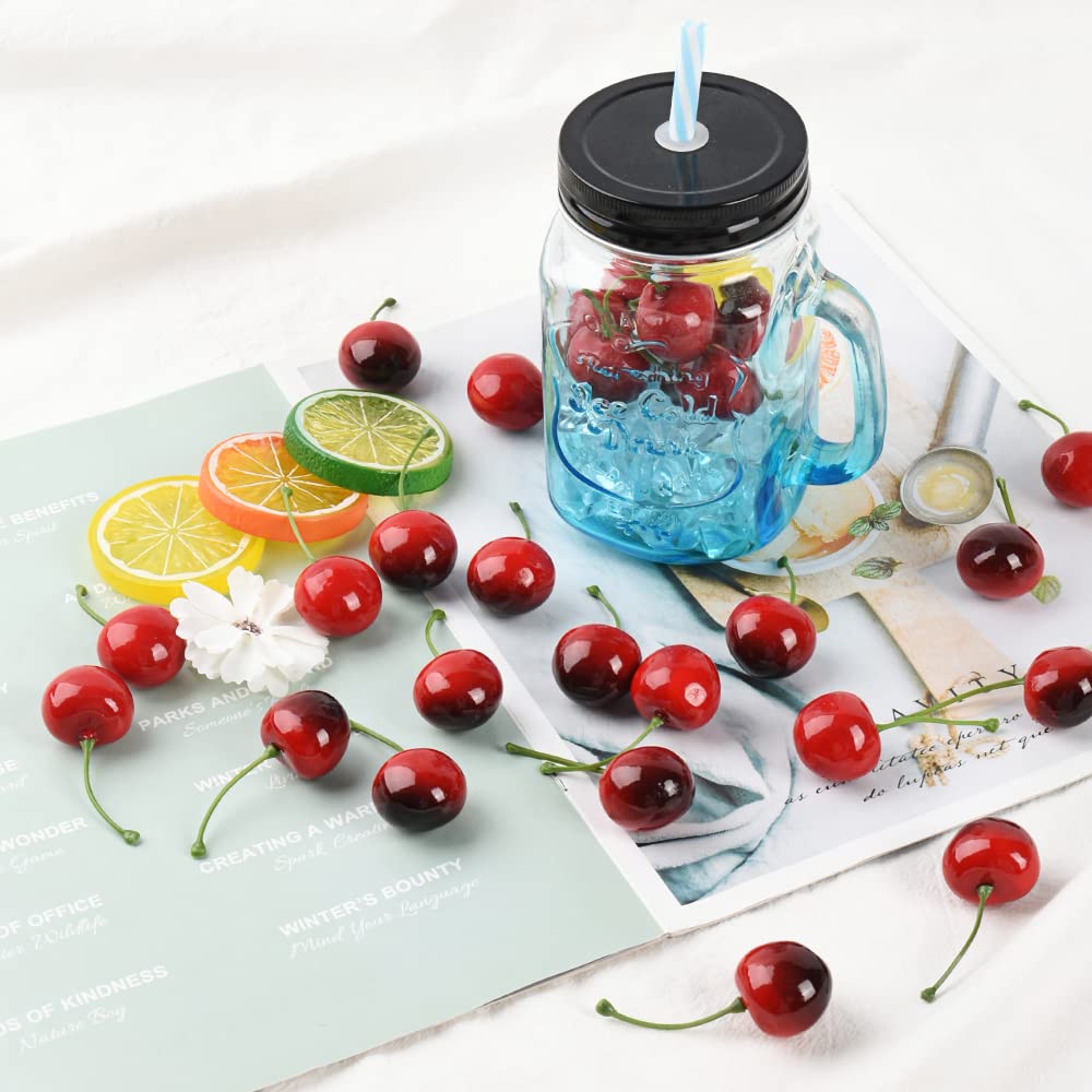 100PCS Artificial Cherry Fruit Decor - Realistic Fake Red & Black Cherries for Home, Kitchen, Party, Wedding Centerpieces - Lifelike Simulation Fruit for DIY Crafts, Table Settings, and Decorative Displays