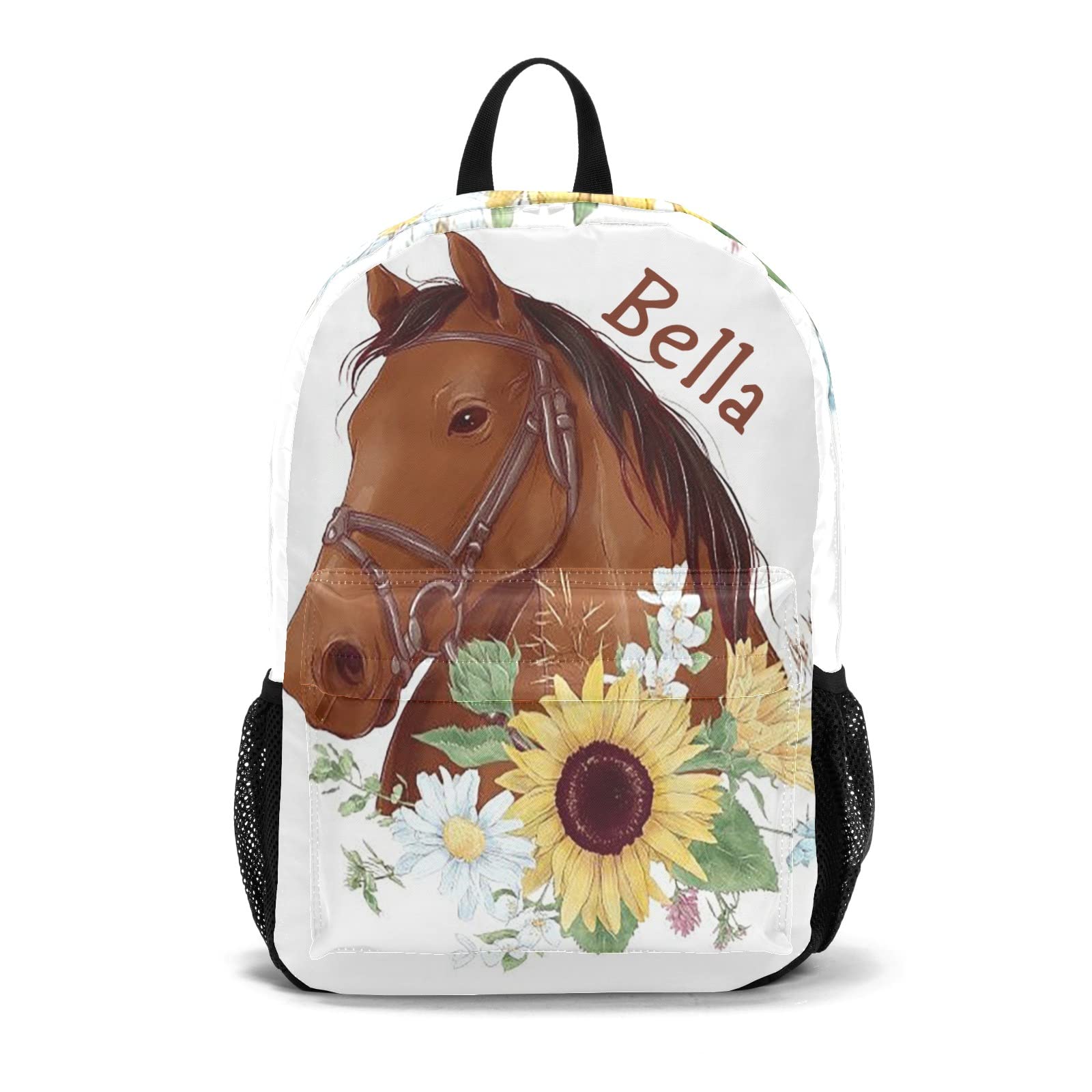 Personalized Sunflower Horse Backpack with Custom Name - 11.8x5.5x17.7 Inch Casual Travel Daypack for Laptop & Computer - Perfect Gift for School, Work & Outdoor Adventures