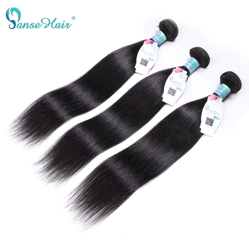 10A Brazilian Straight Human Hair Bundles 24 26 28 Inch - 100% Unprocessed Virgin Remy Hair Weft Extensions (3 Bundles) Natural Black Color for Sew-in, Clip-in & Ponytail Hairstyles