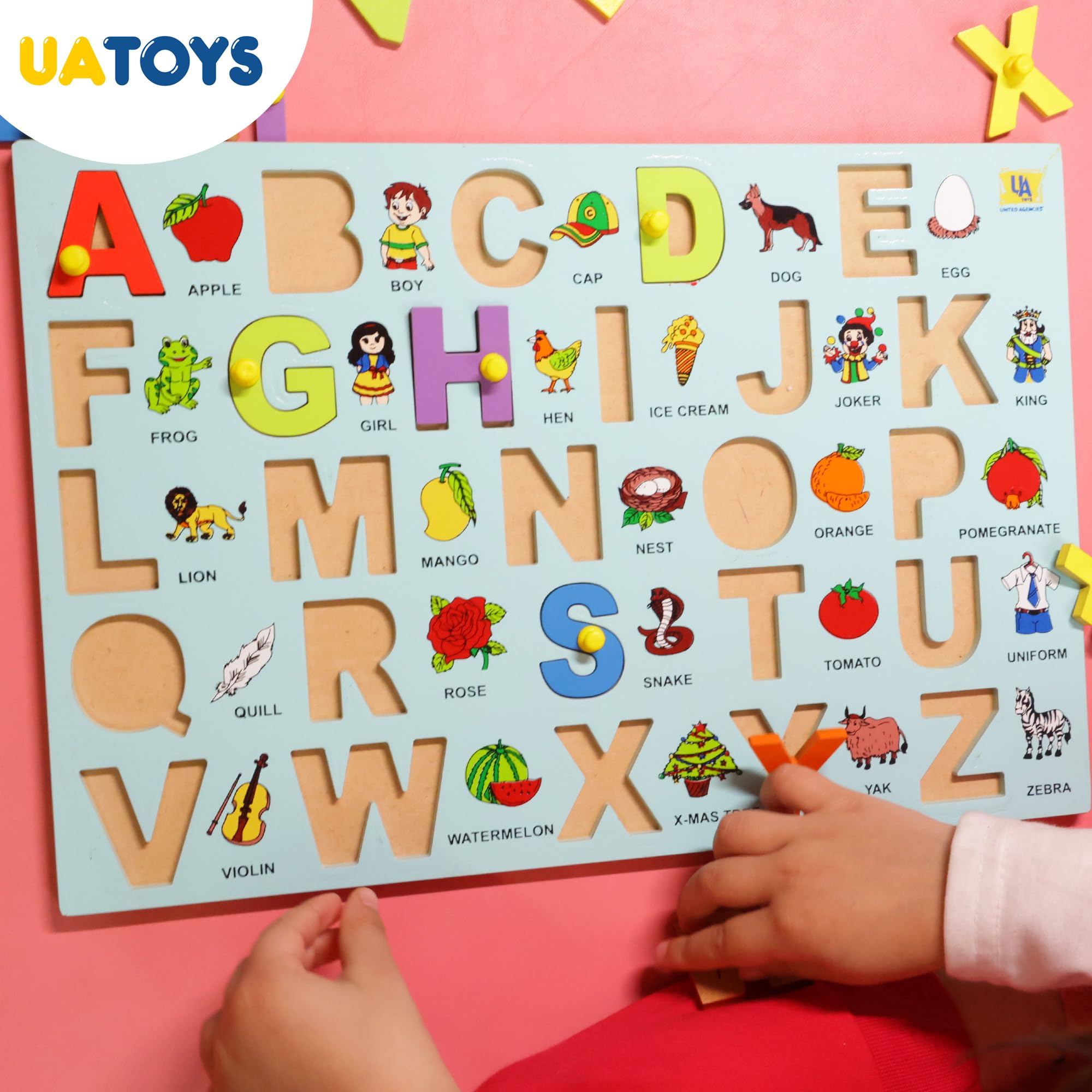 UATOYS Wooden Alphabet Puzzle Toys for Kids - ABC Learning with Pictures, Brain Development & Sorting Games - Perfect for Preschool, Homeschool & Early Childhood Education
