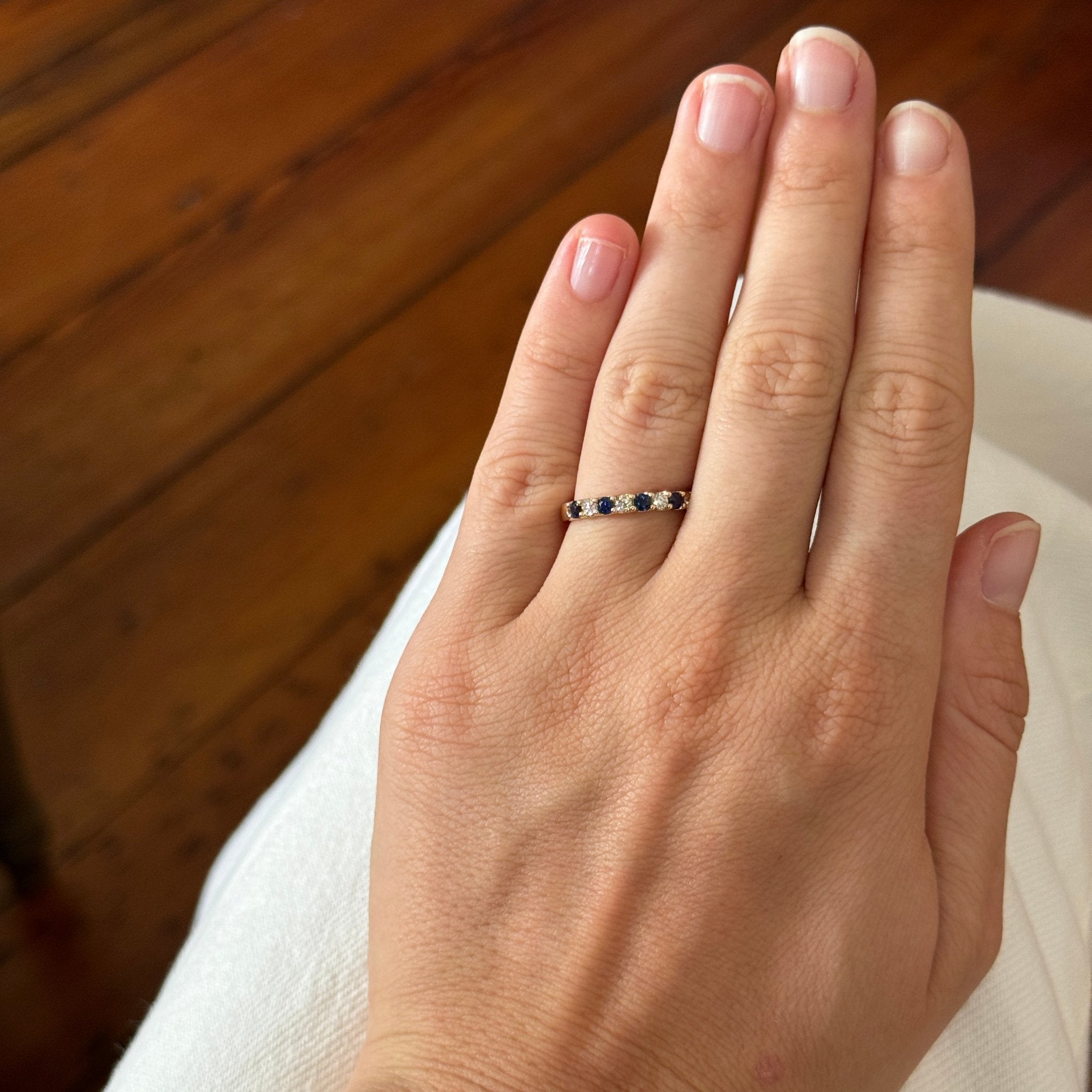 14K Yellow Gold Sapphire & Diamond Halfway U Prong Ring - Elegant Wedding Band, Anniversary Gift for Her, Perfect for Engagement & Special Occasions