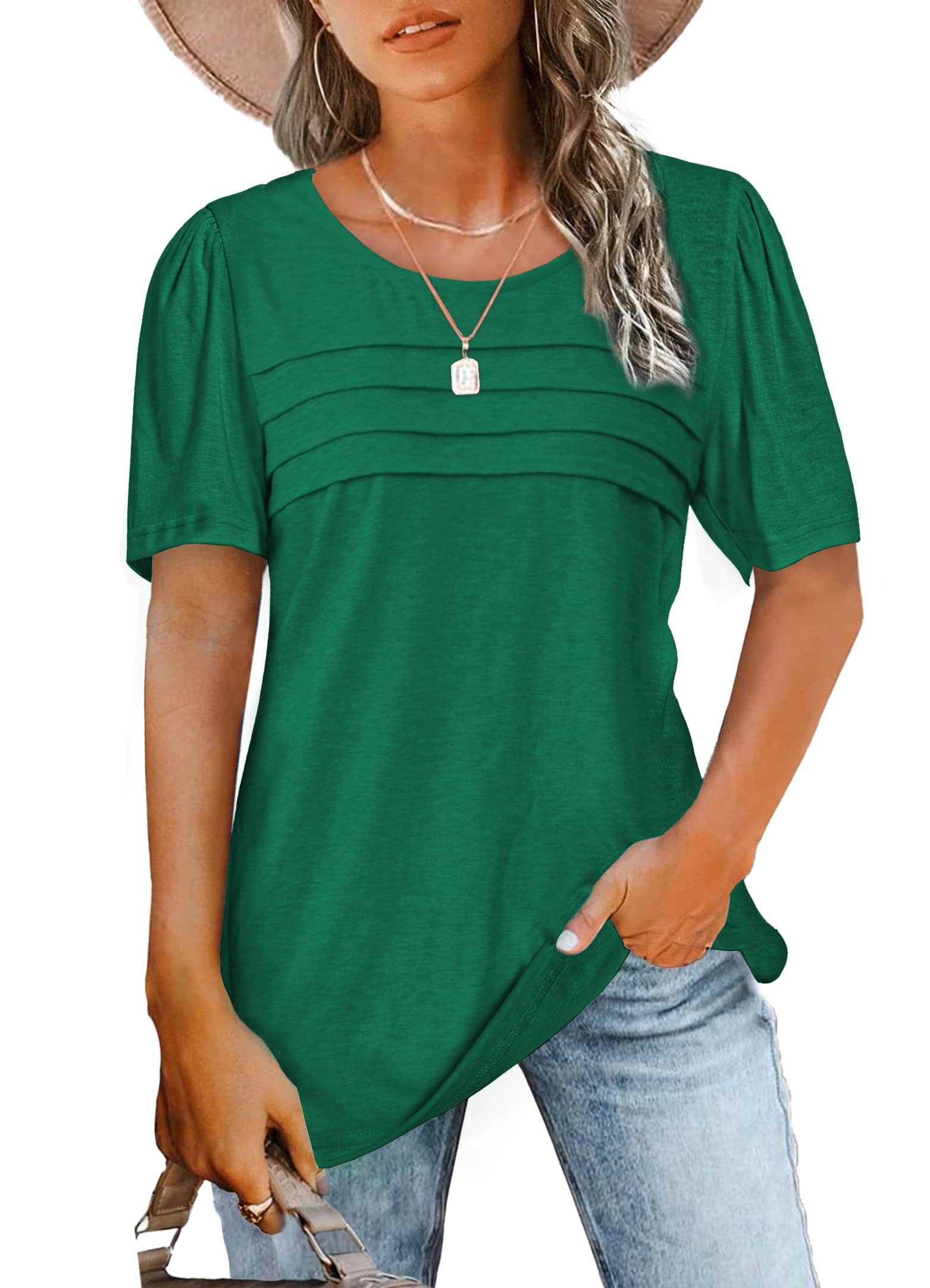 JomeDesign Women's Summer Tops - Short Sleeve Crew Neck T-Shirts with Puff Sleeves | Casual Blouse for Beach, Vacation & Everyday Wear