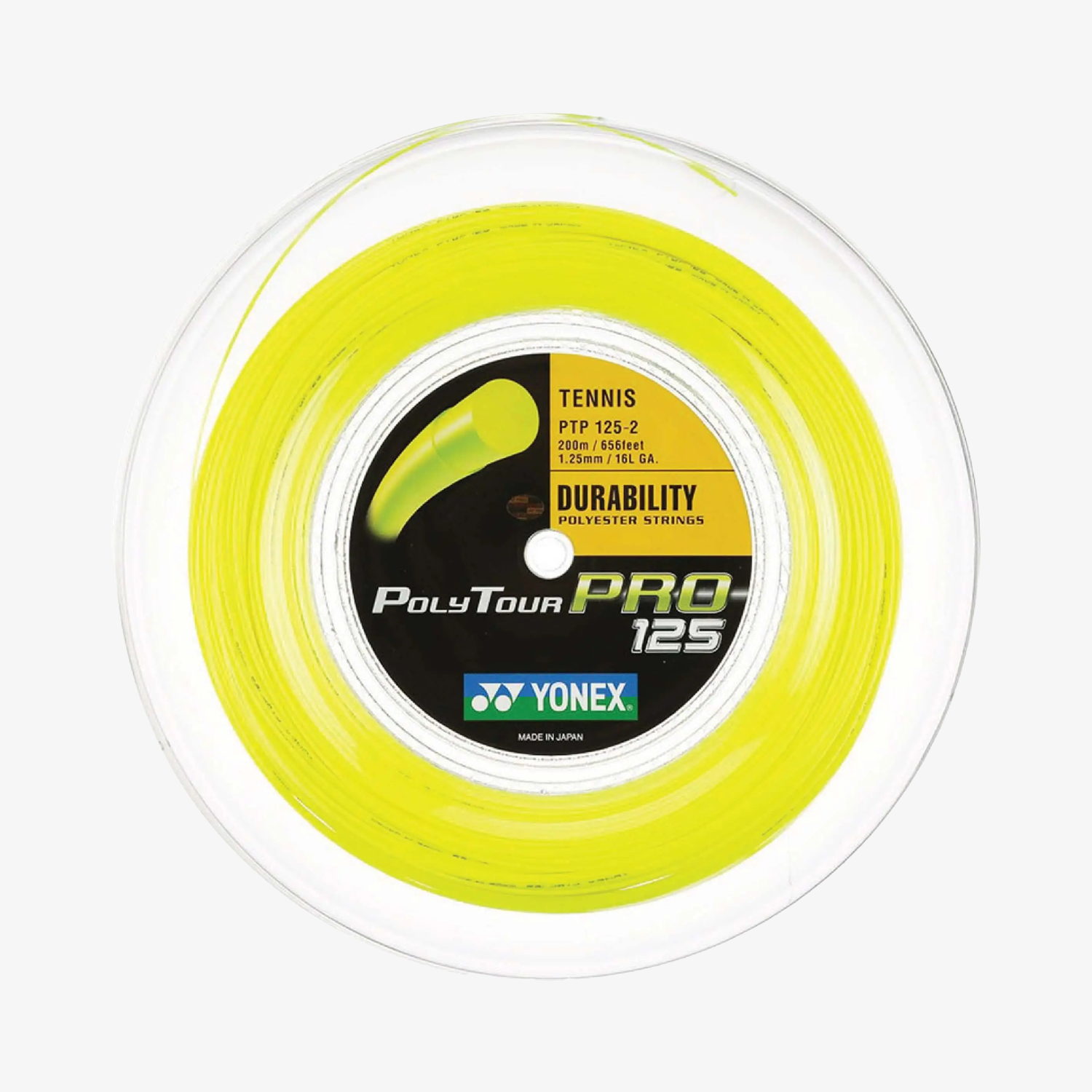 Yonex Polytour Pro 125/16L 200m Tennis String Reel - Flash Yellow | High-Performance Polyester String for Tennis Rackets | Perfect for Competitive Play & Stringing Services