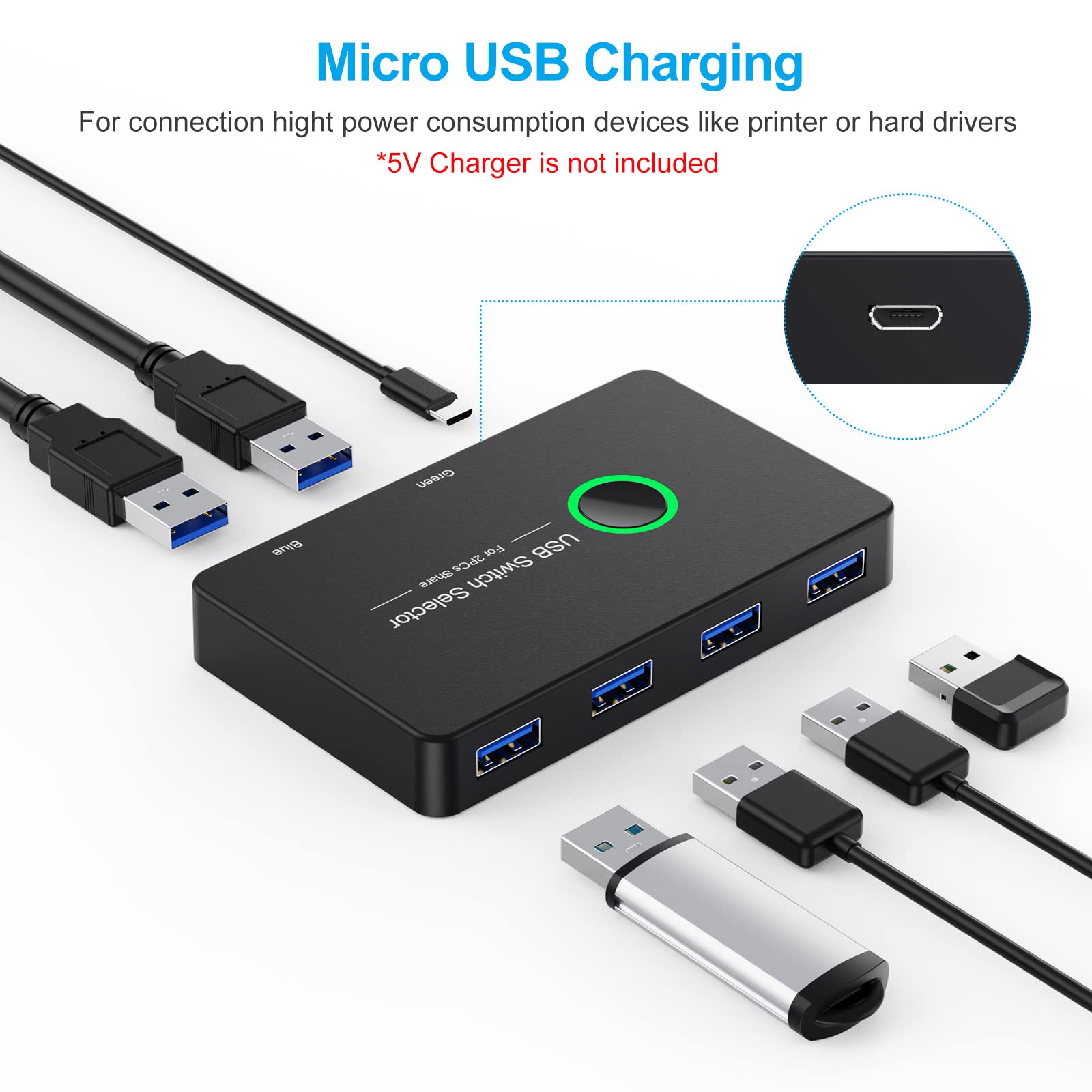 USB 3.0 Switch 4 Port - 2 Computer USB Switcher for Mouse, Keyboard, Printer & Scanner | KVM Switch Compatible with Windows, Mac, Linux | Perfect for Home Office & Multi-Device Workstations
