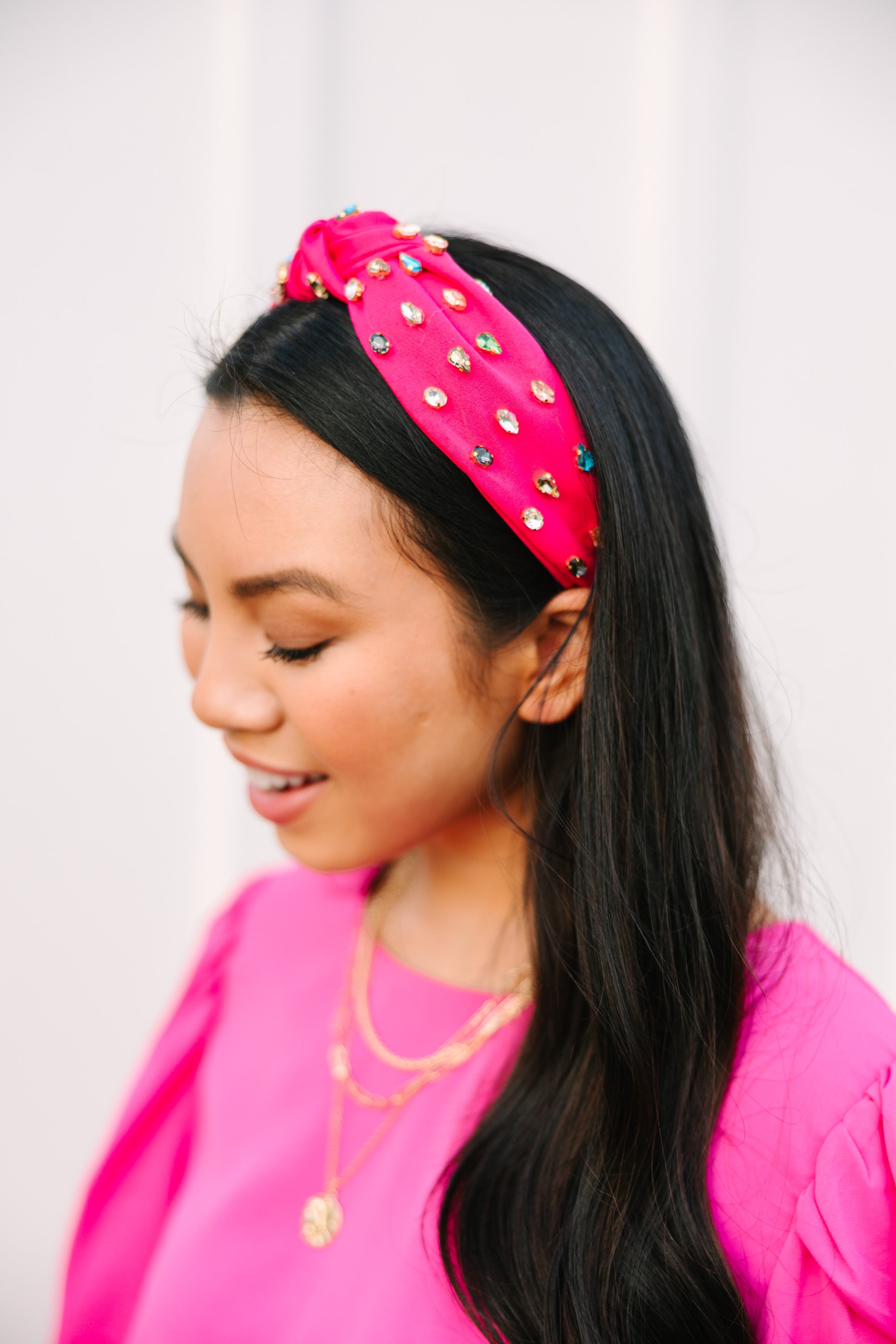 Sparkling Hot Pink Rhinestone Headband for Women - Elegant Hair Accessory for Parties, Weddings & Special Occasions