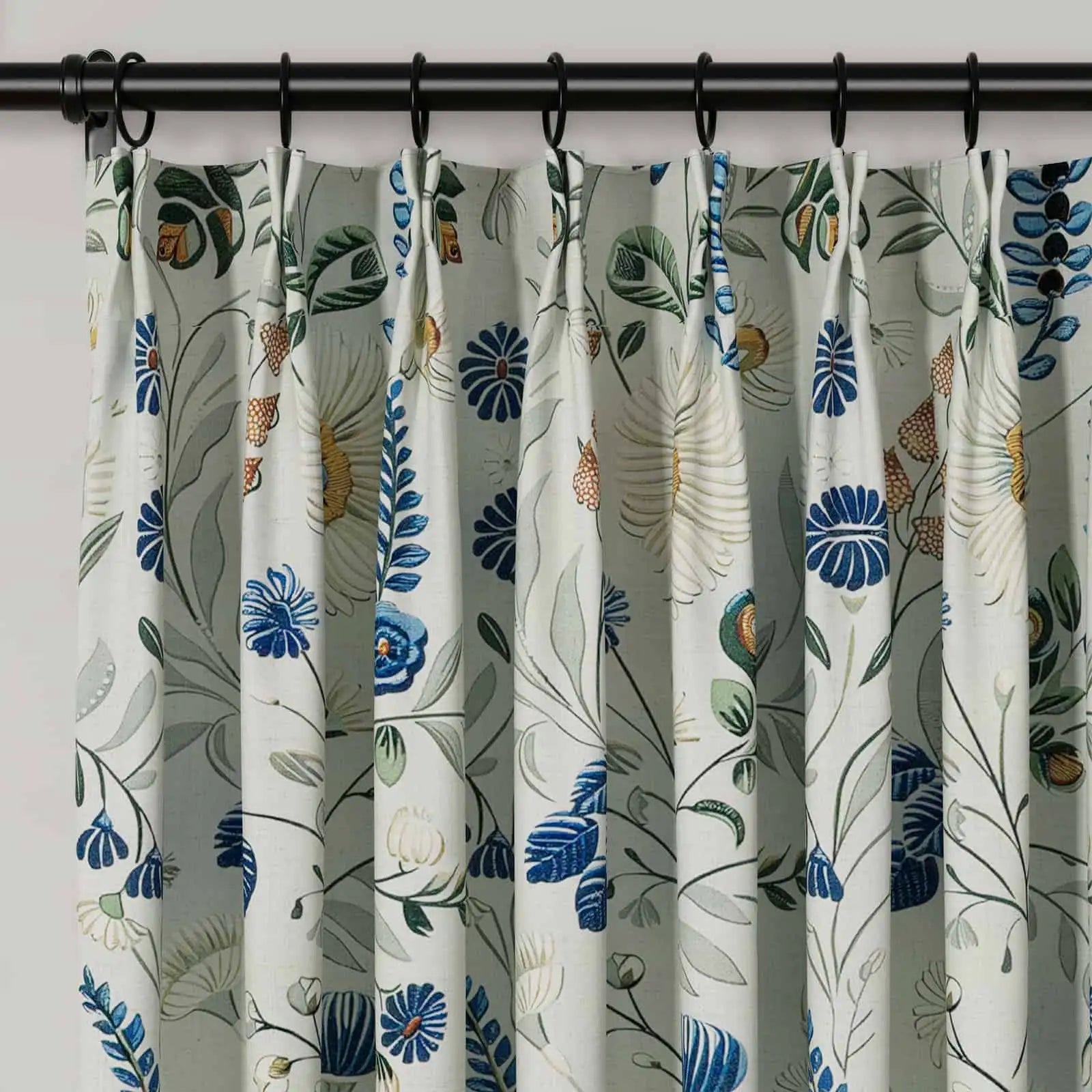 Bohemian Botanical Pleated Drapery Curtains - 52 Inch Width - Elegant Boho Home Decor for Living Room & Bedroom