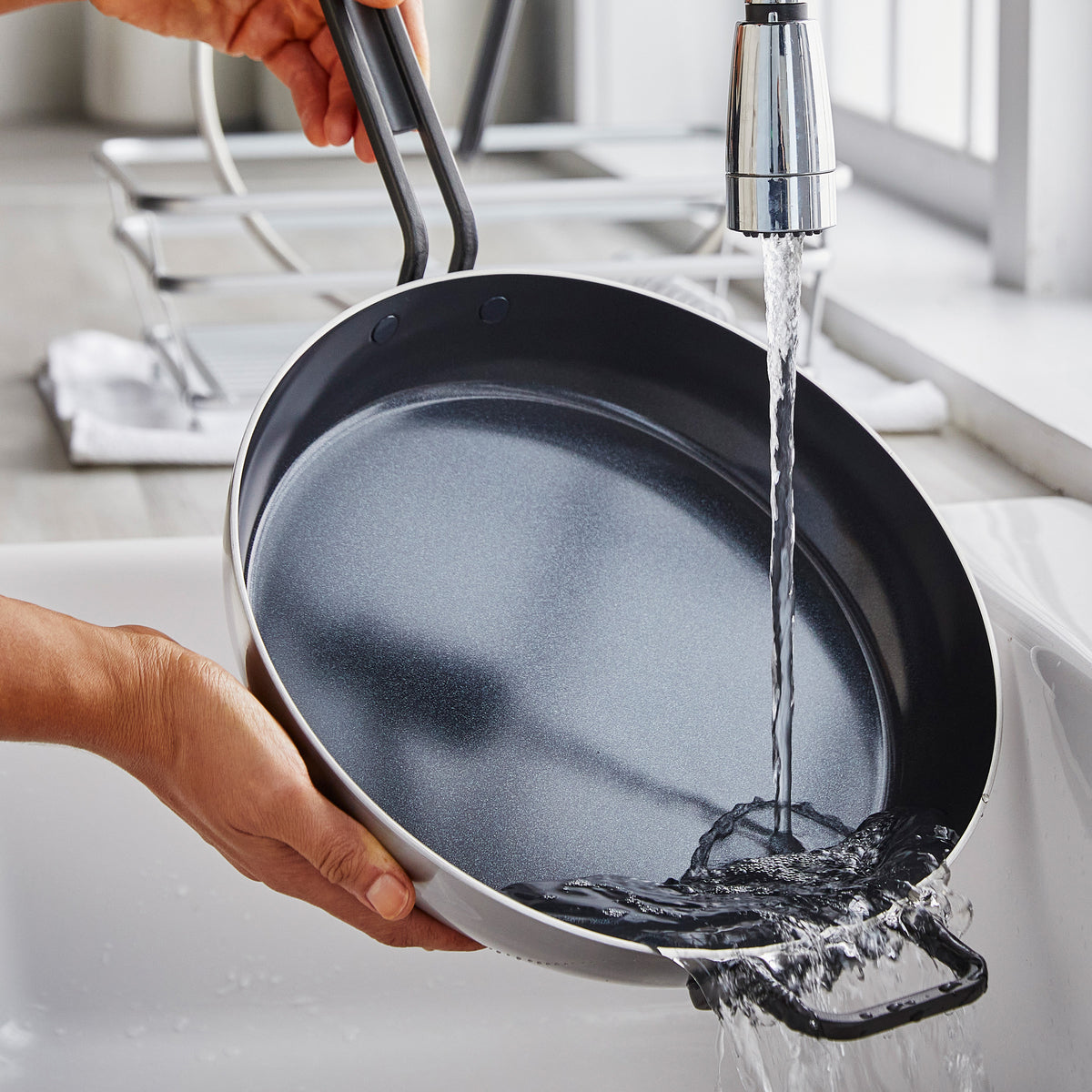 Stanley Tucci™ 12-Inch Stainless Steel Ceramic Nonstick Frying Pan with Lid | Black Handle | Perfect for Sautéing, Frying & Cooking Family Meals