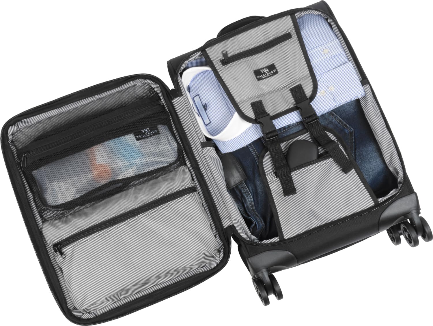 WallyBags Expandable Spinner Carry-On Luggage 20-Inch with Padded Laptop & Electronics Pockets - Black | Perfect for Business Travel & Airplane Cabin Use