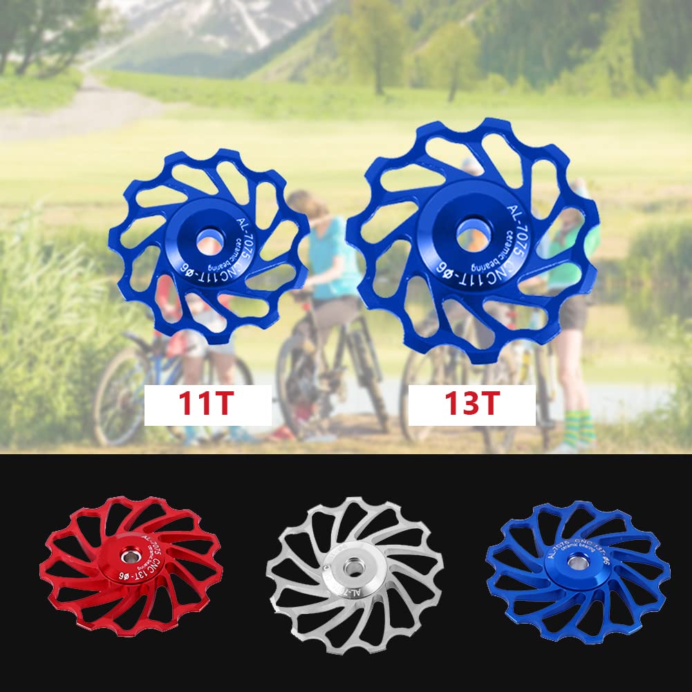 VGEBY 2Pcs Ceramic Bearing Bicycle Derailleur Pulley Wheels - 11T & 13T Replacement Set (Blue 11T) - High-Speed Road Bike Rear Derailleur Upgrade - Smooth Shifting for Mountain & Road Bikes