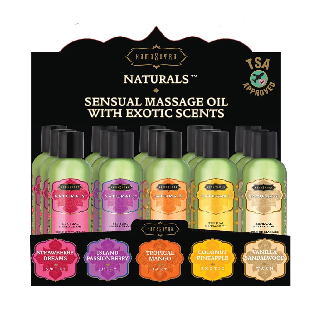 KAMA SUTRA Naturals Massage Oil Set - 5 Premium Blends, TSA Approved, Unscented & 100% Natural, Travel Size (0.5oz Each) | Romantic Couples Massage, Spa Night, Sensual Aromatherapy