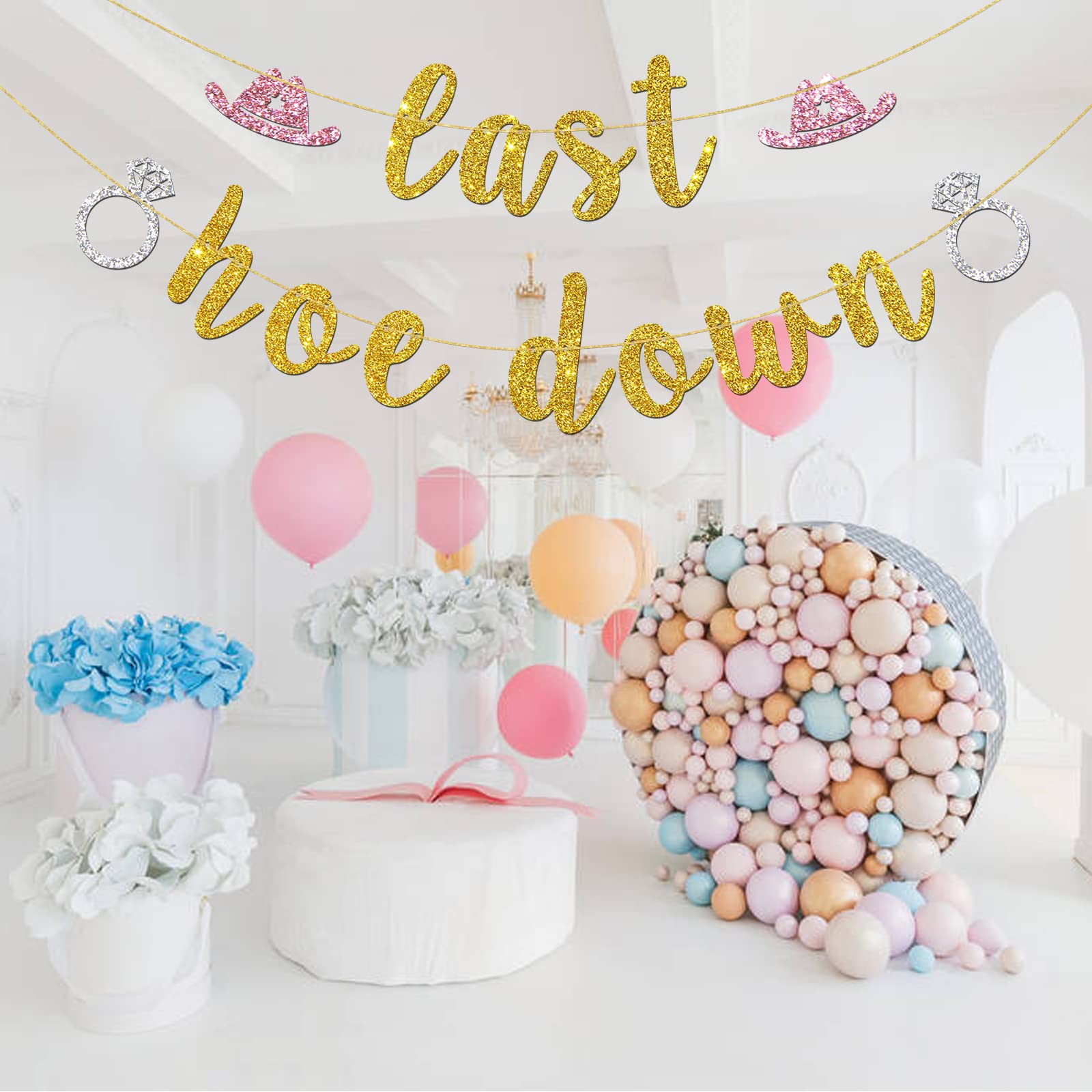 INNORU Last Hoe Down Banner - Western Themed Bachelorette Party Decorations, Cowgirl Wedding & Engagement Decor with Gold Glitter | Perfect for Country Themed Celebrations, Bridal Showers & Rustic Weddings