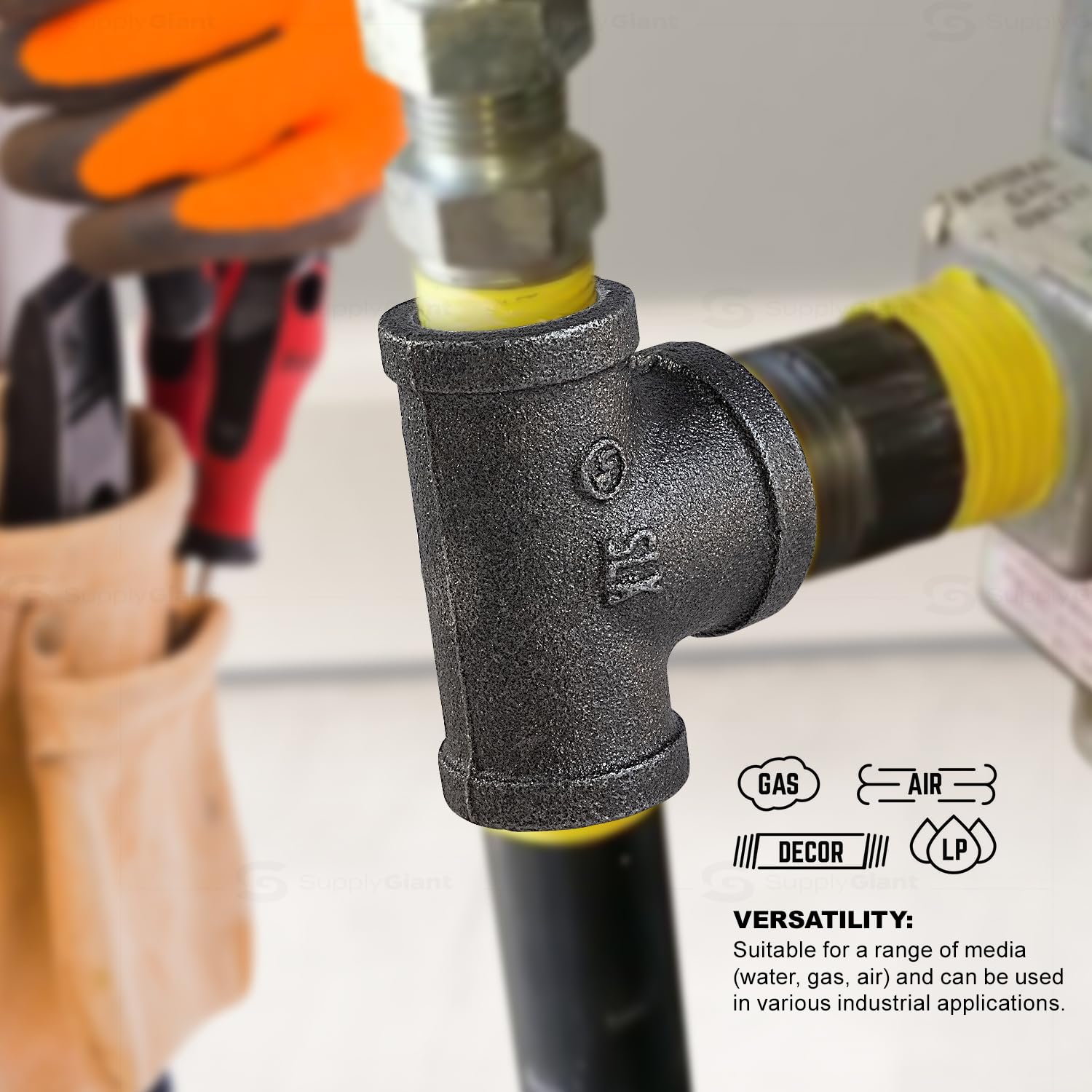 CNCU3600 Malleable Iron Bull Head Tee Fitting - Heavy Duty Pipe Connector for Plumbing, HVAC & Industrial Use - Perfect for Water, Gas & Air Systems