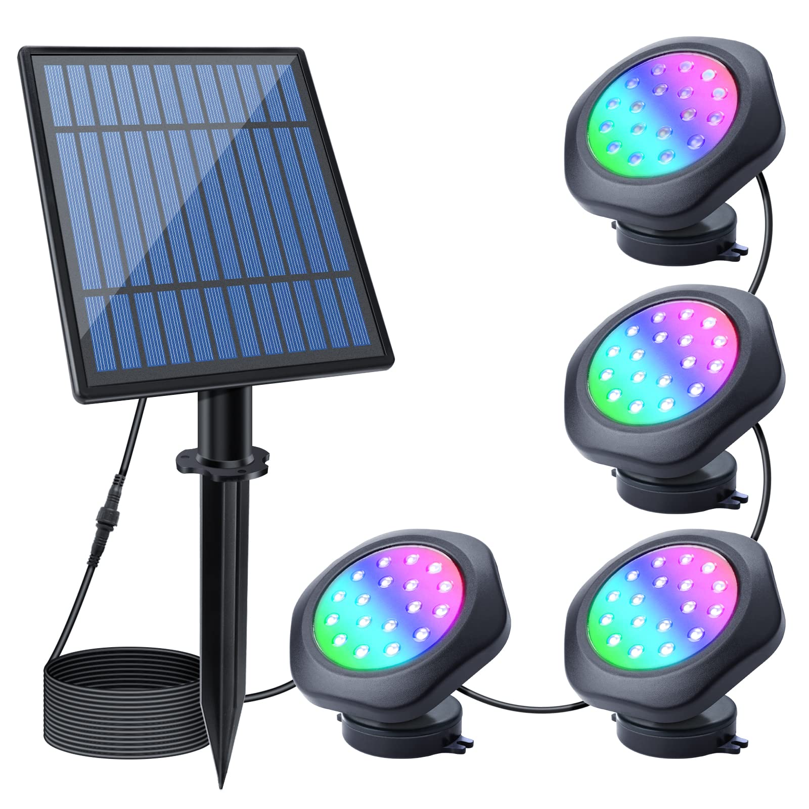 APONUO Solar Powered RGB LED Underwater Pond Lights - IP68 Waterproof Submersible Fountain Lights for Pool, Garden, Aquarium & Outdoor Decor (4 Pack) - Perfect for Nighttime Landscape Lighting & Water Feature Illumination