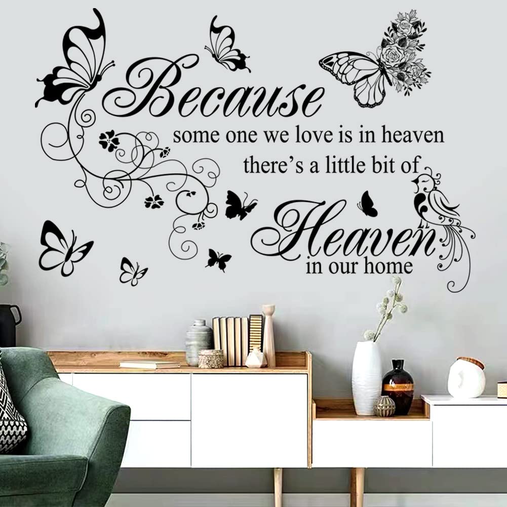 Inspirational Wall Decals - 'Because Someone We Love is in Heaven' Vinyl Wall Art, Peel and Stick Lettering for Living Room, Bedroom & Home Decor - Perfect for Memorials, Gifts & Comforting Spaces