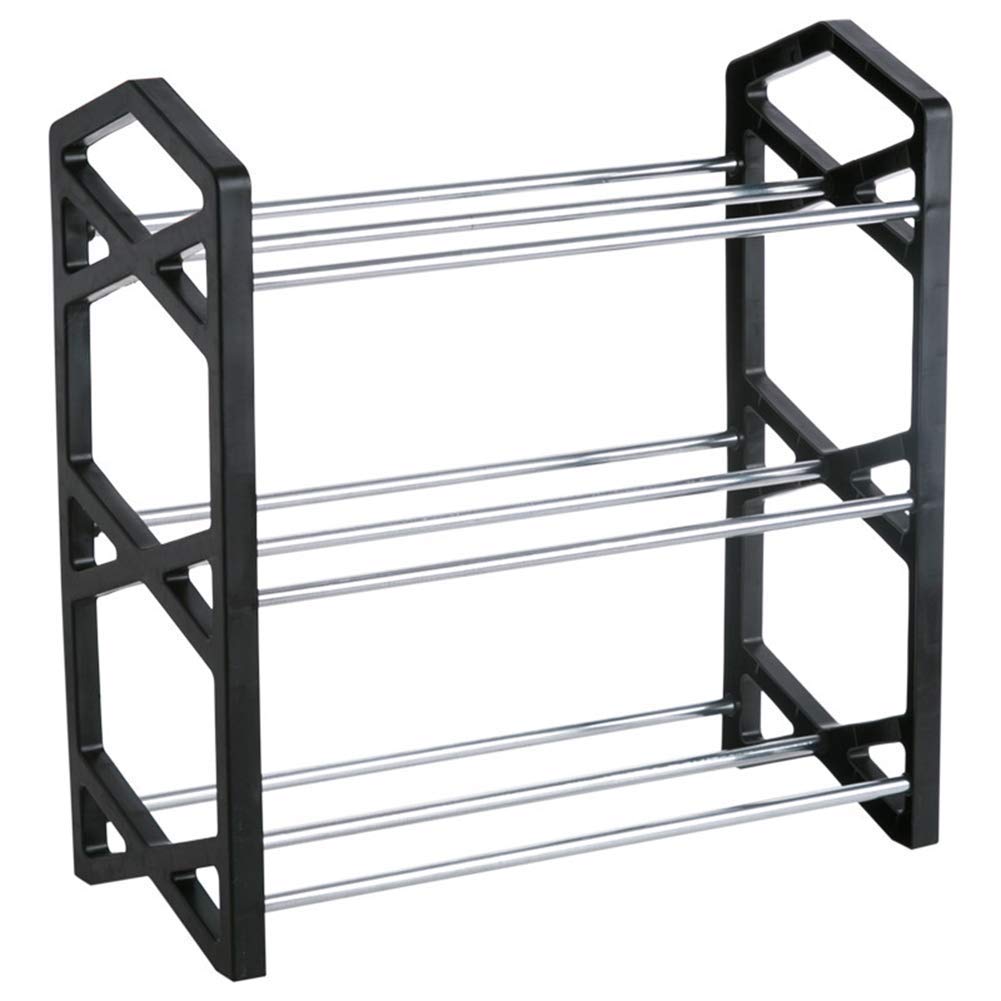 3-Tier Metal Shoe Rack Organizer - Space Saving Shoe Storage for Bathroom, Bedroom & Entryway - Holds 3 Pairs of Shoes - Durable Black Shoe Shelf for Home & Apartment Organization
