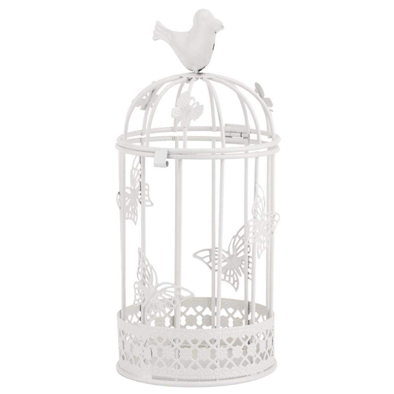 Vintage Hollow Out Cage Shape Candle Holders with Bird Decor - Modern Decorative Candlestick Holders for Home, Wedding, Party & Table Centerpiece Decor (White)
