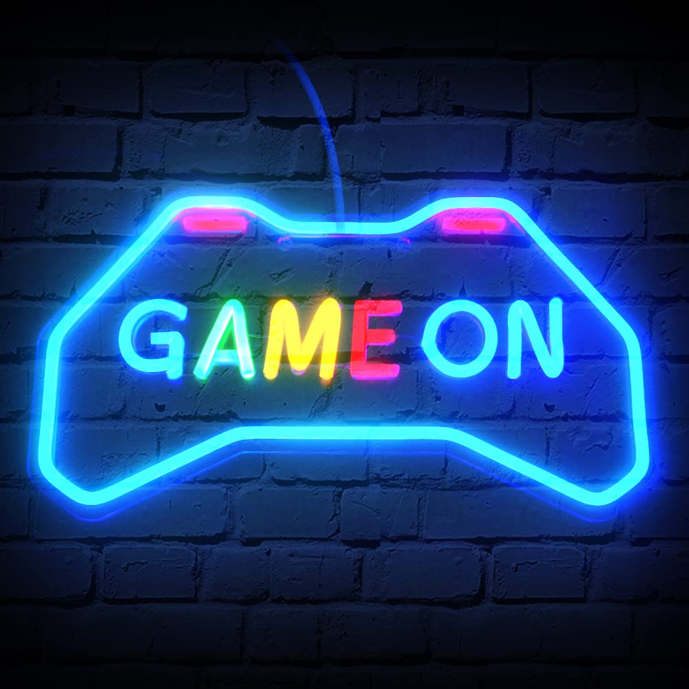 Game On Neon Sign - USB Powered LED Gaming Light for Game Room & Men Cave Decor - Cool Gamer Gift for Boys, Teens & Kids - Perfect for Bedroom, Gaming Zone & Party Lighting