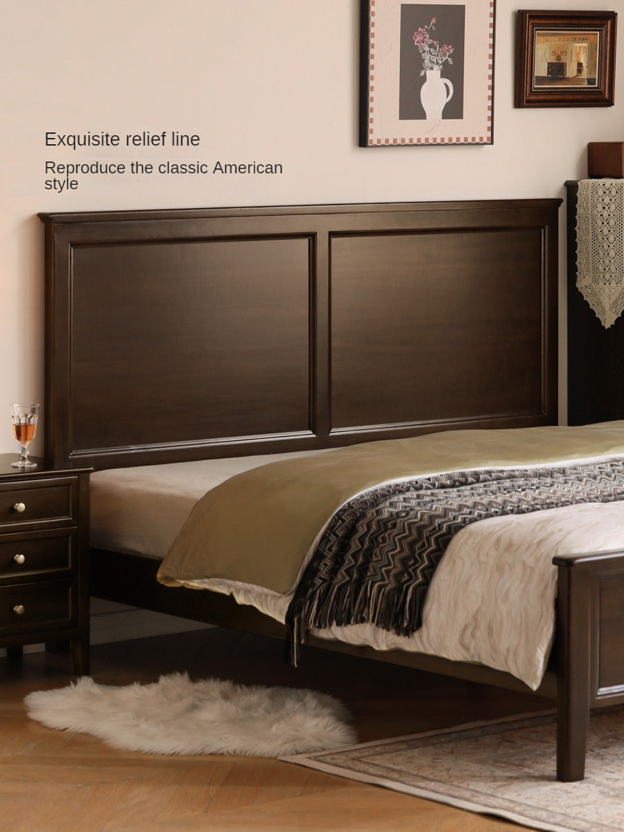 Solid Poplar Wood Bed - Modern American Retro High Back Bed Frame for Bedroom, Guest Room & Master Suite