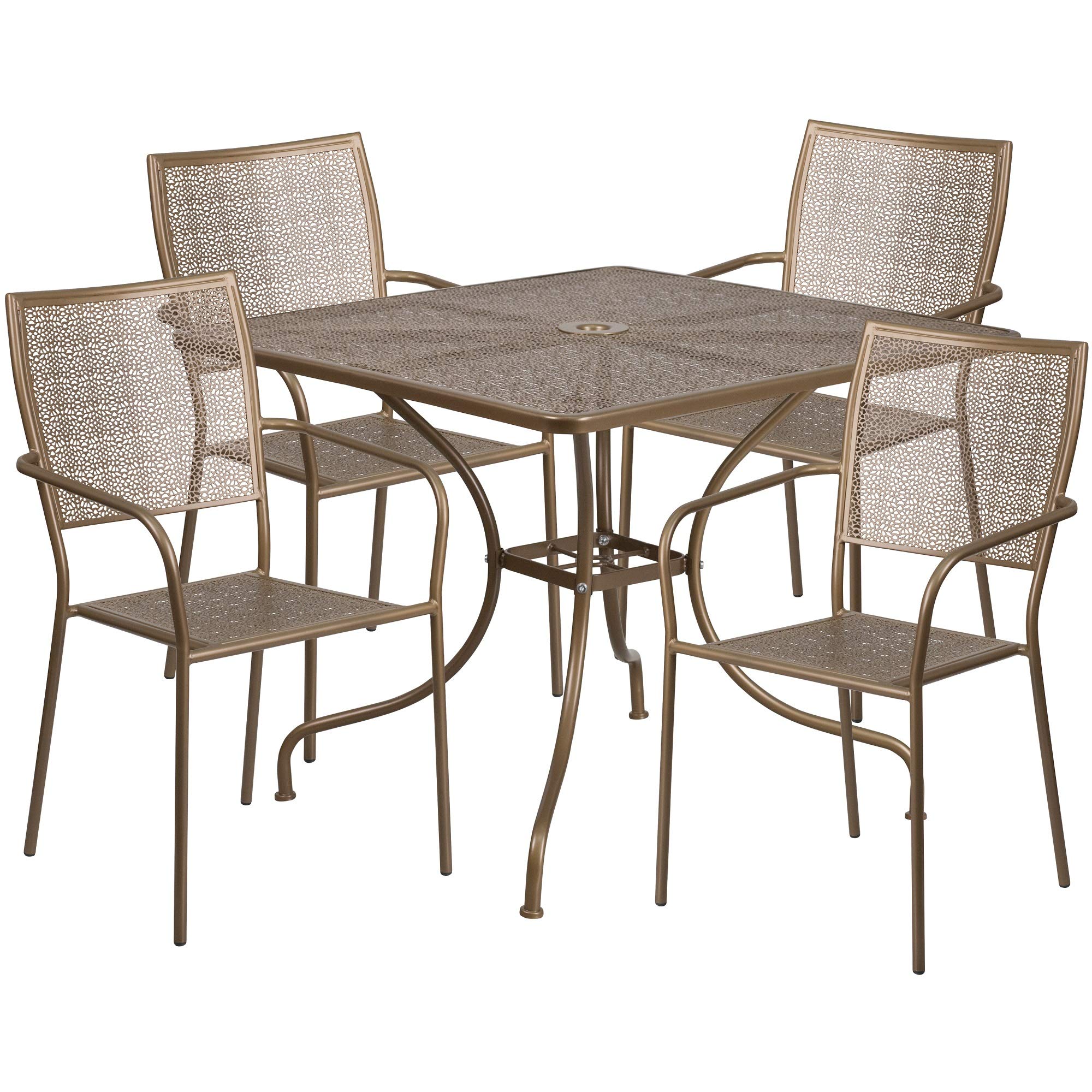 F&F Furniture 5-Piece Gold Square Indoor-Outdoor Steel Patio Dining Set with 4 Chairs - Perfect for Backyard, Garden, Poolside & Outdoor Entertaining