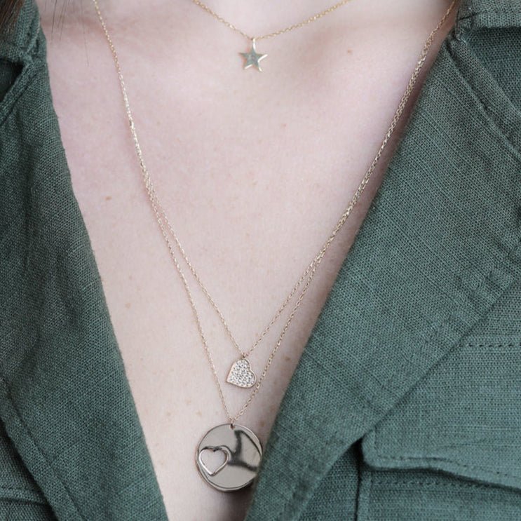 14k Rose Gold Sapphire Pave Heart Necklace - Dainty Cutout Pendant for Women, Perfect Gift for Valentine's Day, Anniversary & Special Occasions