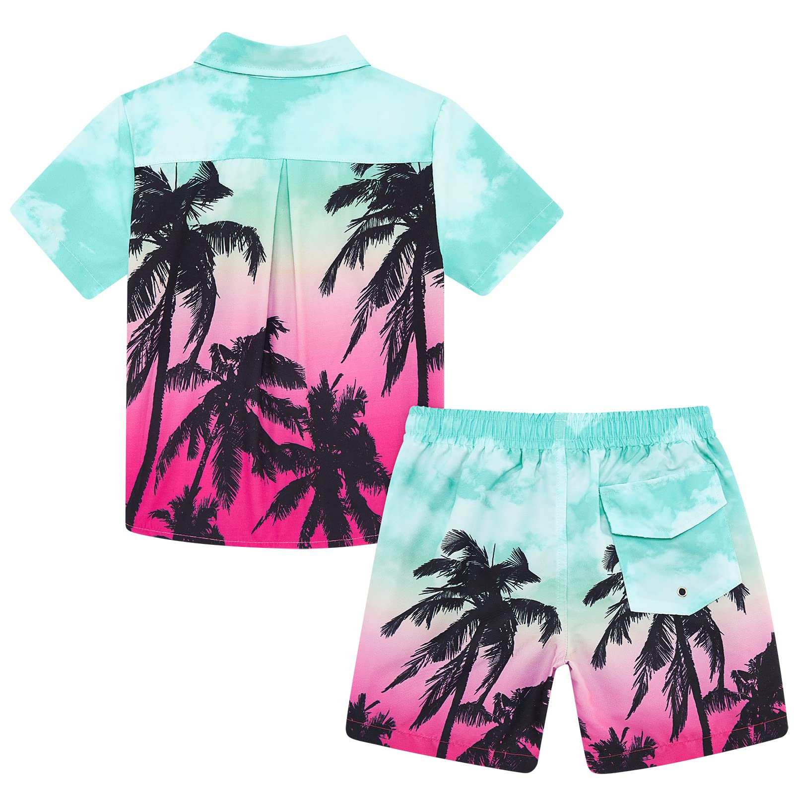 UNICOMIDEA Boys Hawaiian Shirt and Swim Trunks Set - Tropical Print 2-Piece Outfit for Kids 5-12 Years | Beach Vacation, Summer Party, Poolside Fun