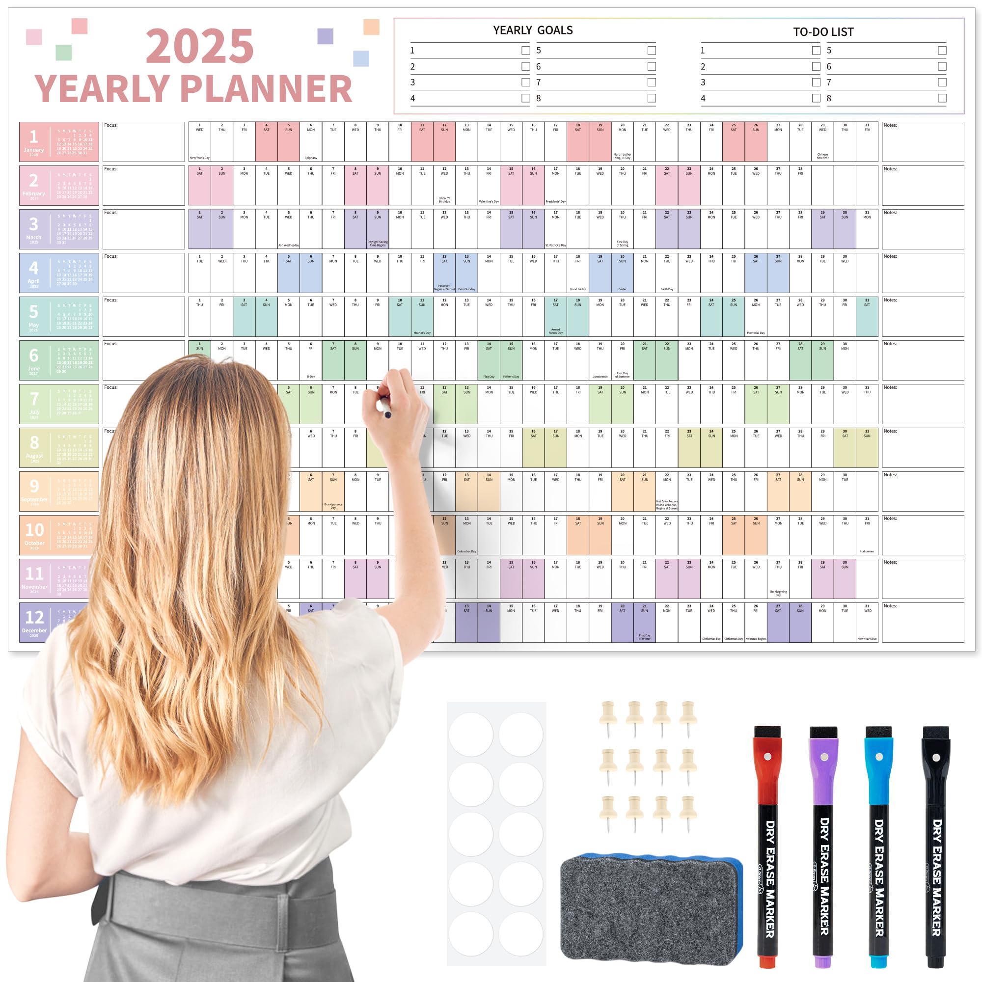 Ospelelf 2025 Large Dry Erase Wall Calendar - 32'' x 48'' Laminated Yearly Planner (Jan-Dec 2025, Multicolor) - Perfect for Family Schedules, Office Planning & Classroom Organization