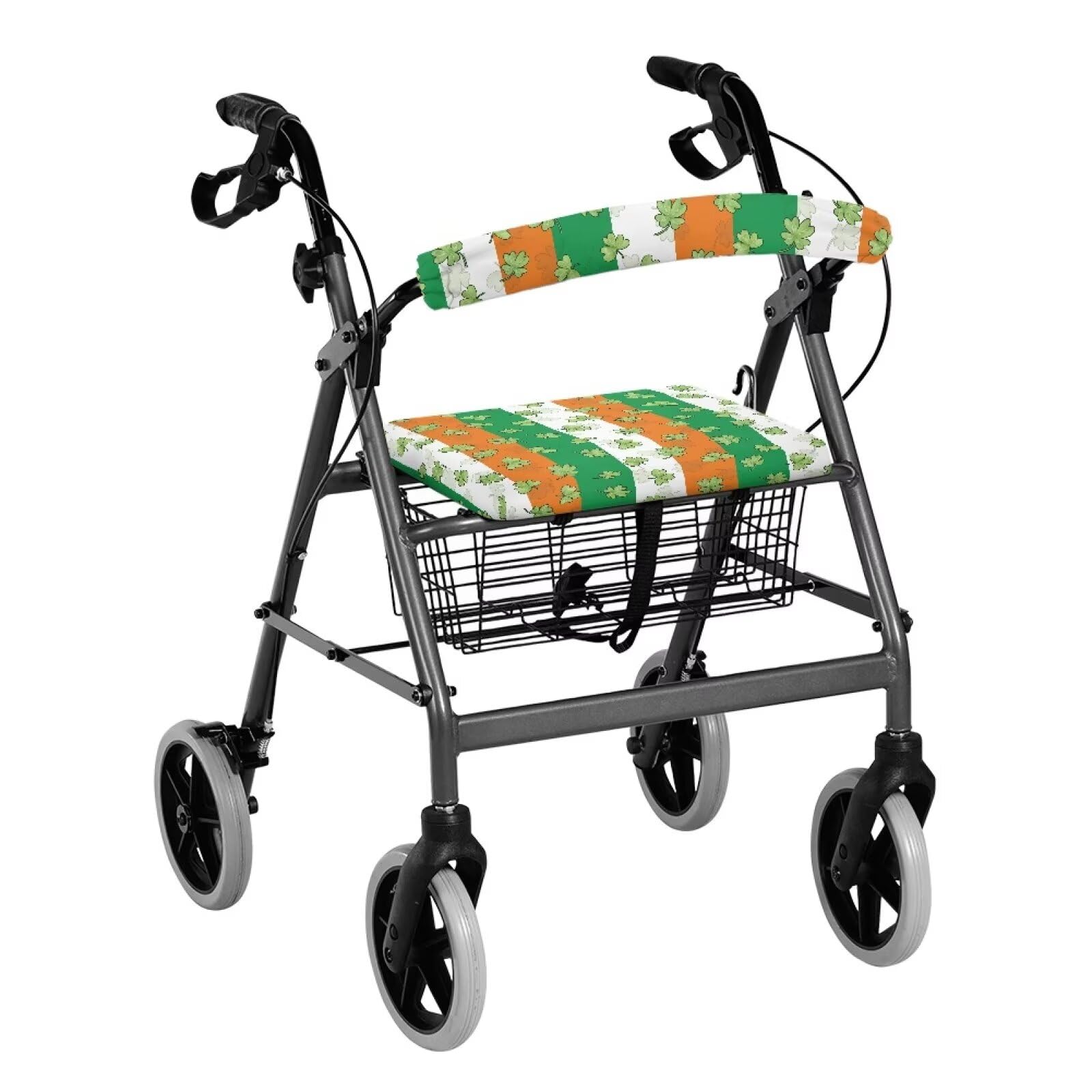 St. Patrick's Day Rollator Walker Accessories - Irish Flag & Clover Seat Covers for Seniors & Ladies - Universal Walker Seat & Backrest Covers - Perfect for St. Patrick's Day Parades, Nursing Homes & Mobility Support