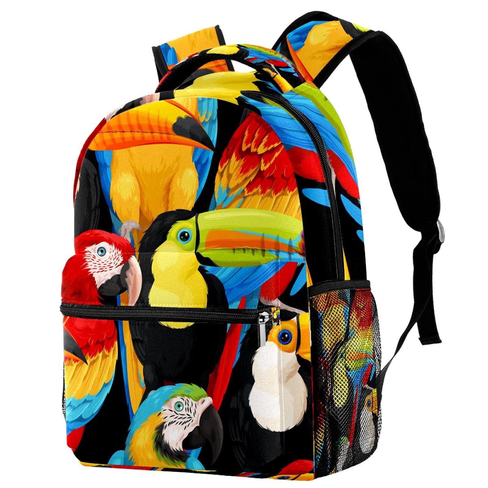 Colorful Macaw & Toucan Print Backpack - Lightweight Durable School Bag for Students, College, Travel & Outdoor Adventures | Perfect for Hiking, Camping & Daily Commute