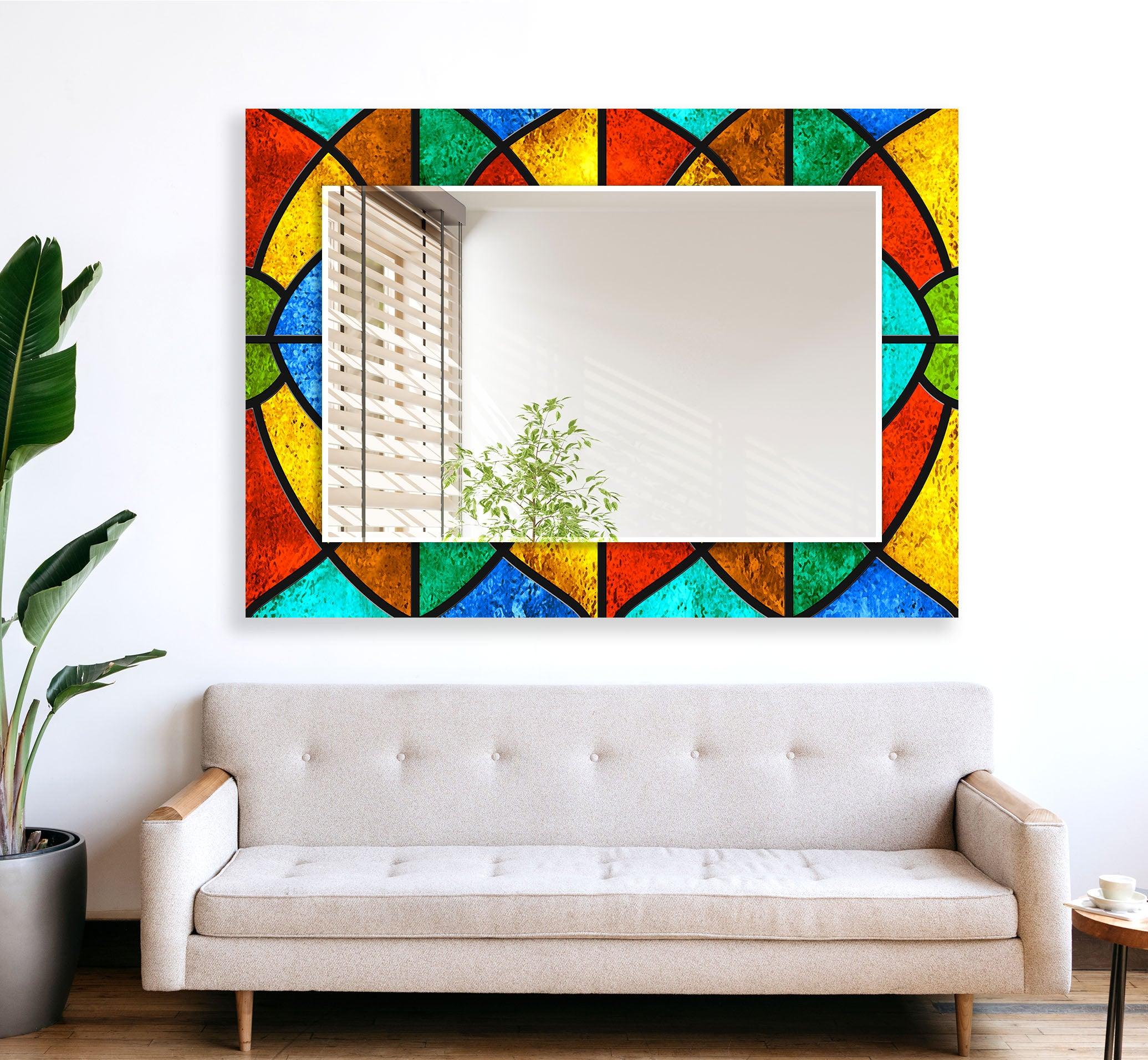 Vibrant Stained Geometric Wall Mirror - Modern Decorative Accent for Living Room, Bedroom & Entryway