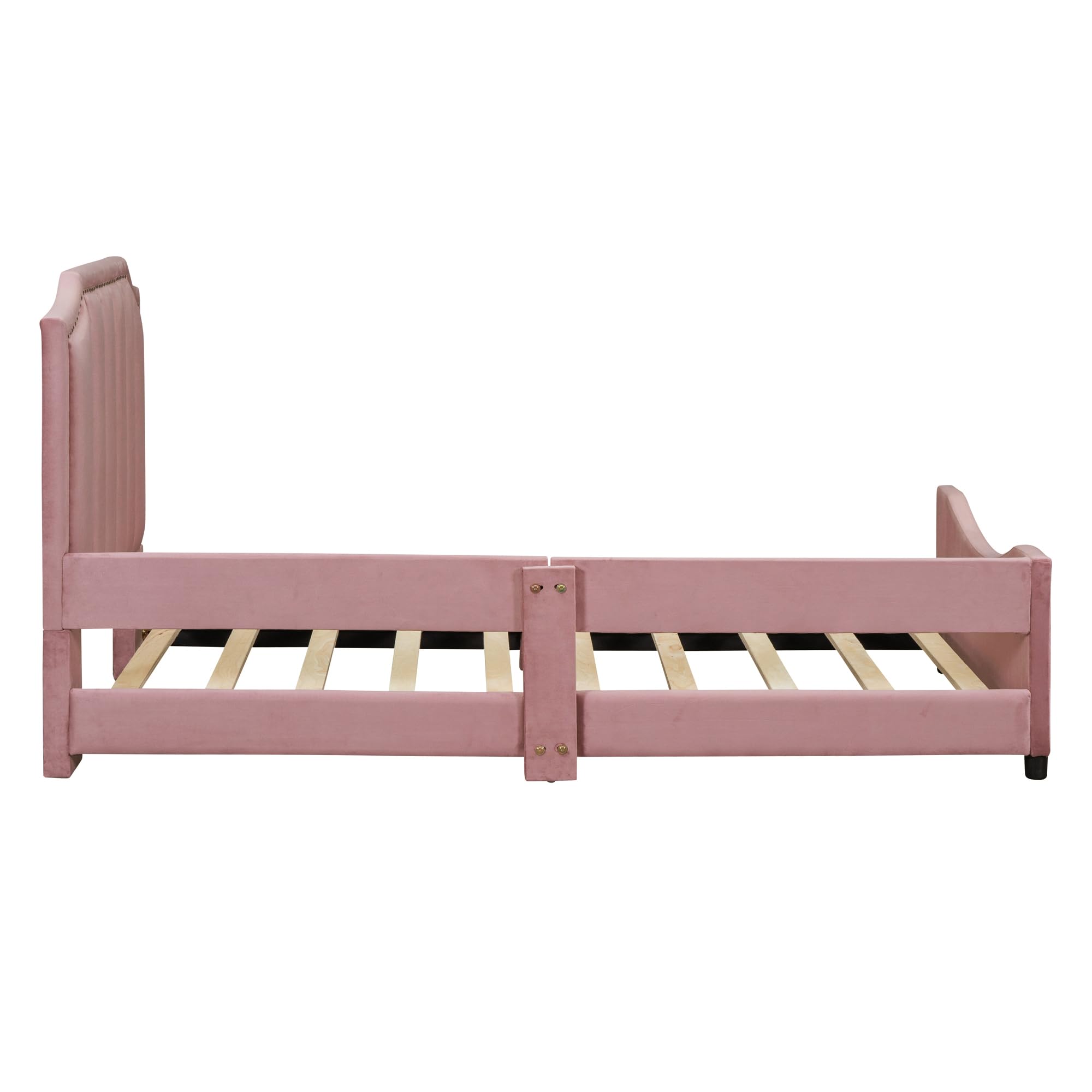 Harper & Bright Designs Upholstered Twin Daybed Frame for Kids - Velvet Twin Bed with Classic Striped Headboard, Sturdy Wood Frame for Boys & Girls - Pink (Perfect for Bedrooms, Playrooms & Guest Rooms)