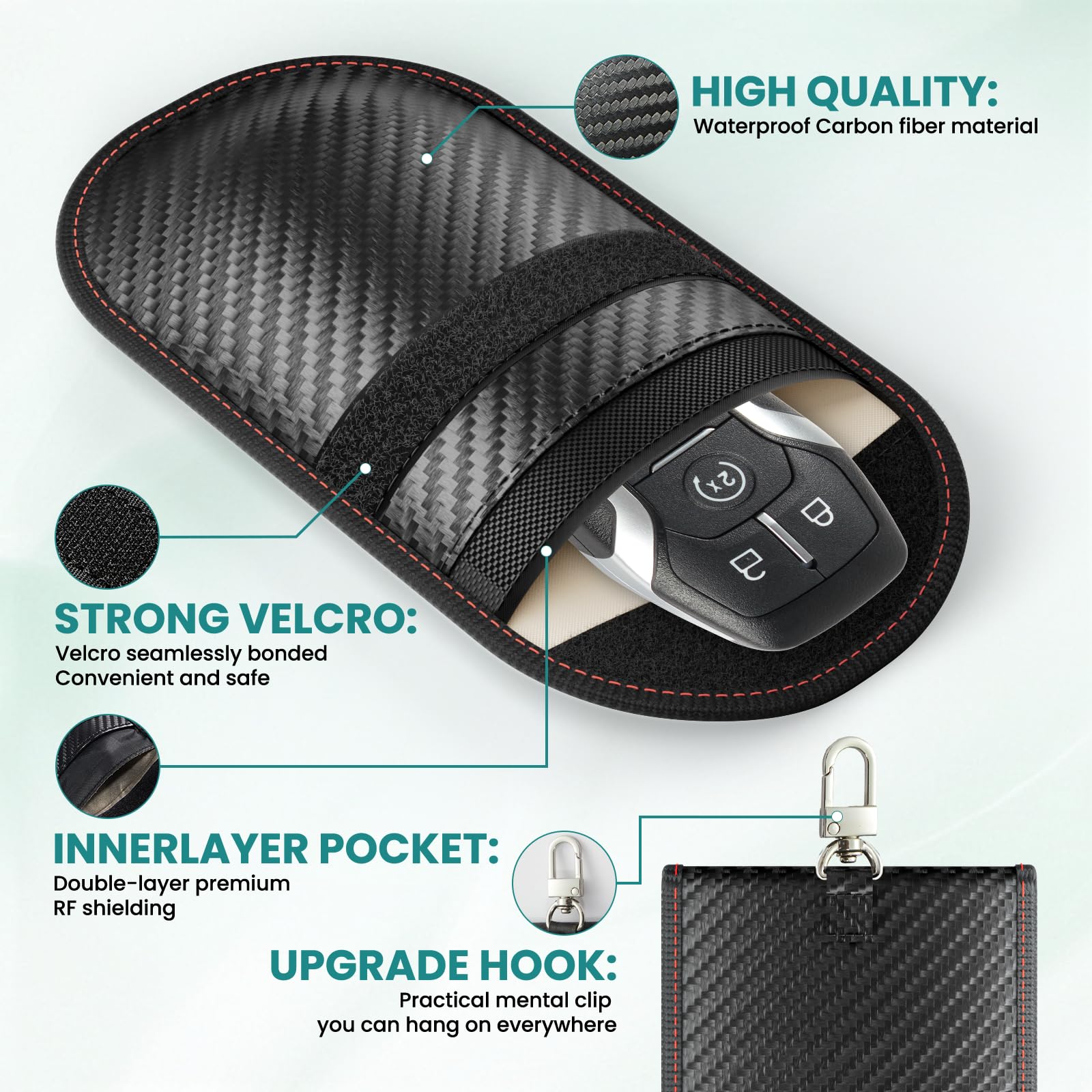 Carbon Fiber Faraday Bags (2 Pack) - RFID Signal Blocking Key Fob Protector, Anti-Theft Car Key Pouch for Vehicle Security & Anti-Hacking - Perfect for Travel, Parking & Home Protection