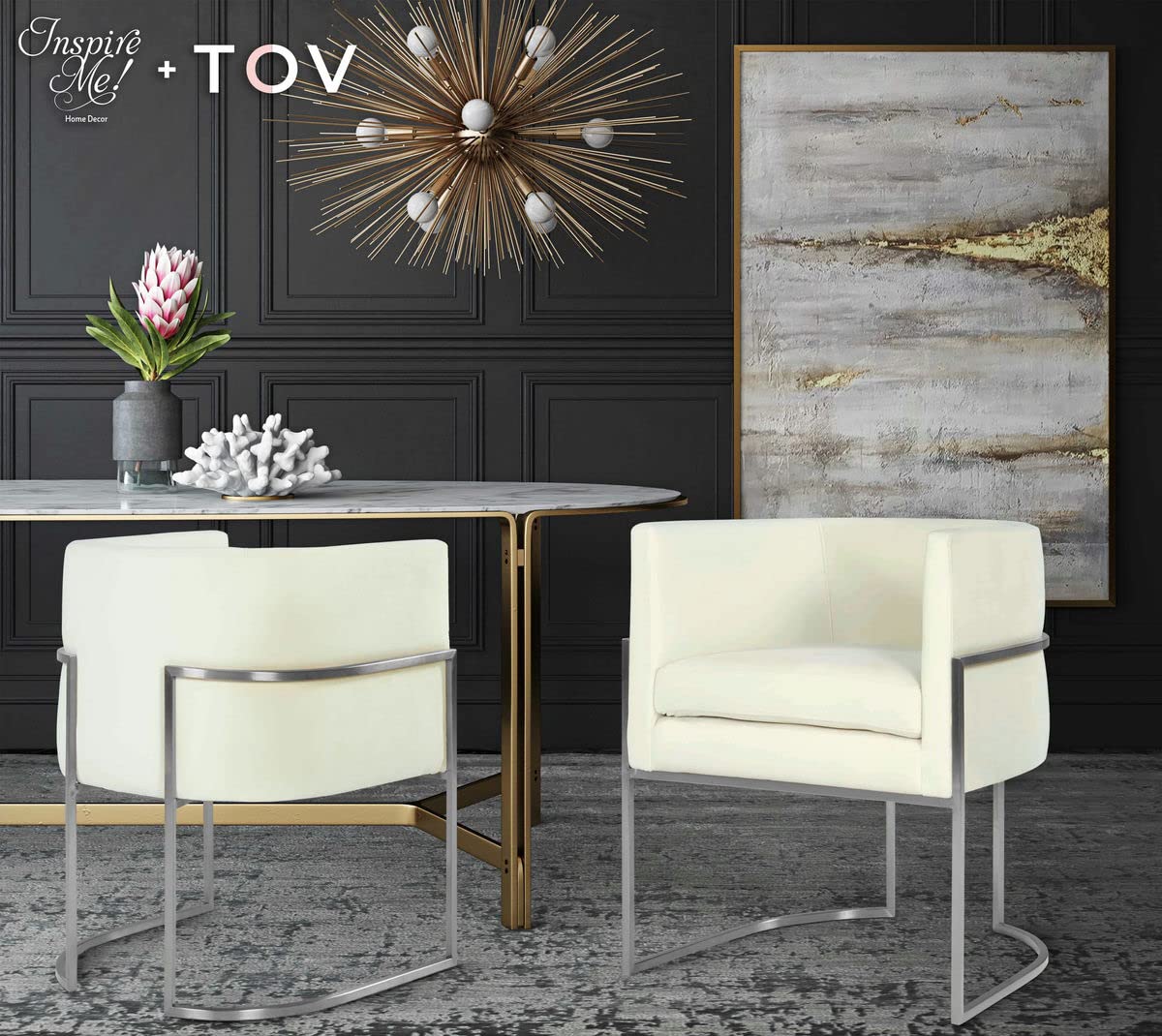Premium Giselle Cream Velvet Dining Chair with Silver Metal Legs - Elegant Upholstered Seat for Dining Room, Kitchen, or Home Office - Soft & Comfortable Modern Furniture