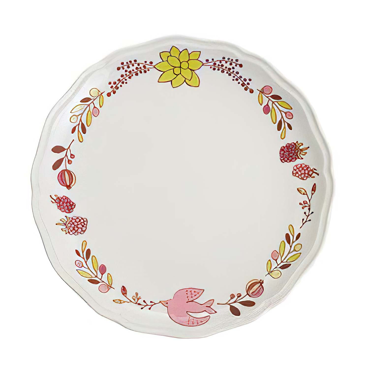 Harekutani Porcelain Bird Plate with Tree Nuts Design - Elegant Japanese Dinnerware for Home Decor & Special Occasions