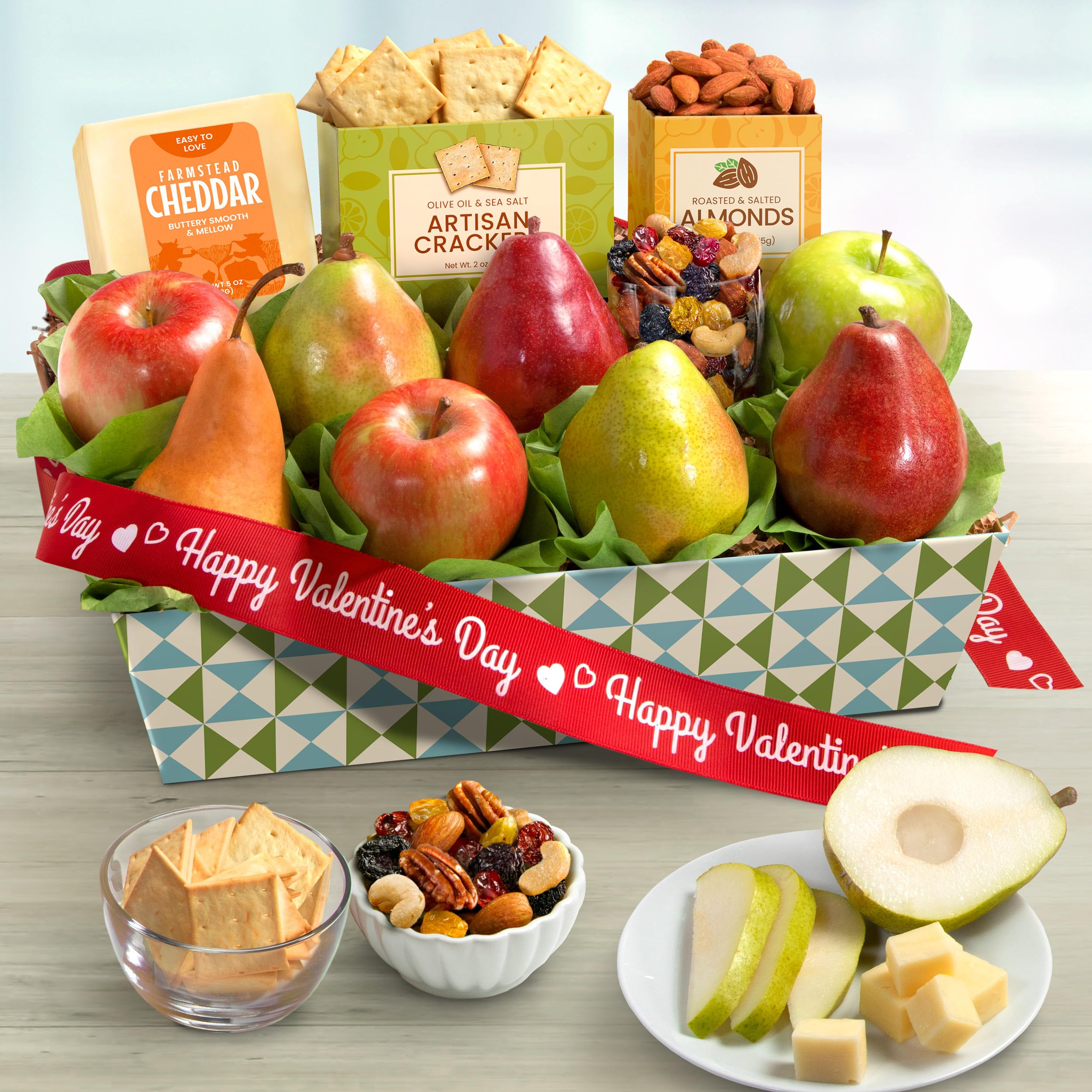 Valentine's Day Fresh Fruit Gift Basket with Crackers, Cheese & Nuts - Classic Gourmet Present for Anniversary, Birthday & Romantic Occasions