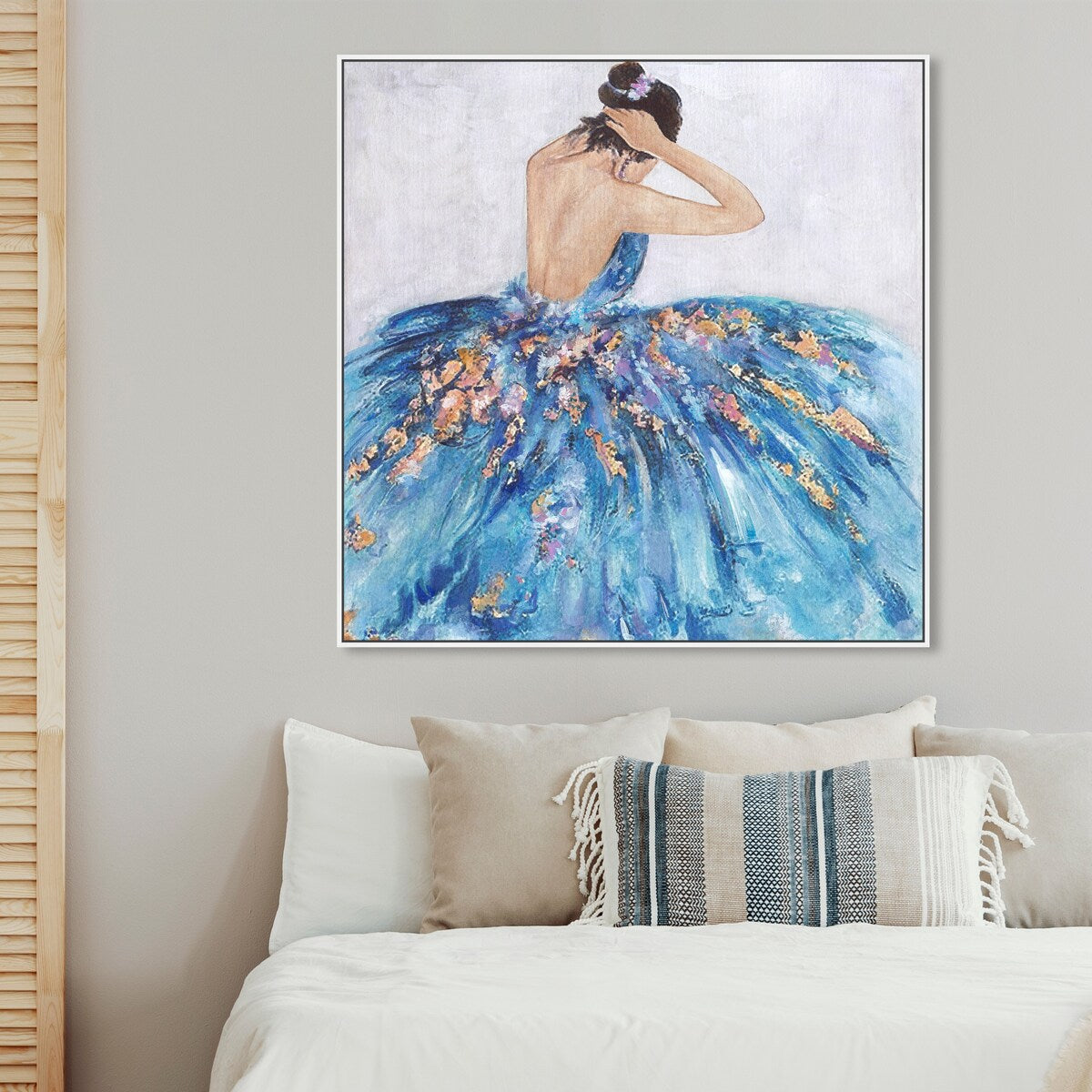 Elegant Princess Dress Glam Blue Framed Canvas Wall Art Print - Blue & Festive Home Decor for Bedroom, Living Room, Nursery | Perfect Gift for Girls, Women & Teens